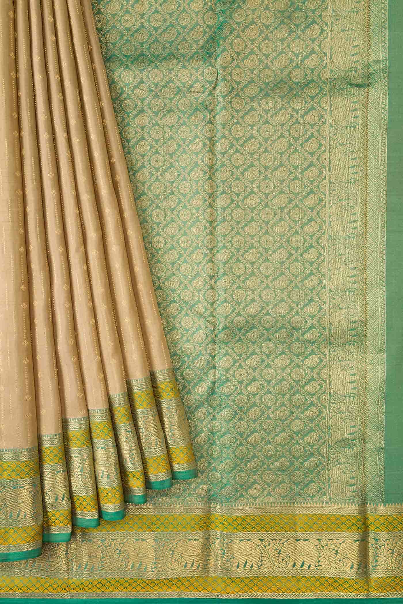 Beige Kanchipuram Silk Saree