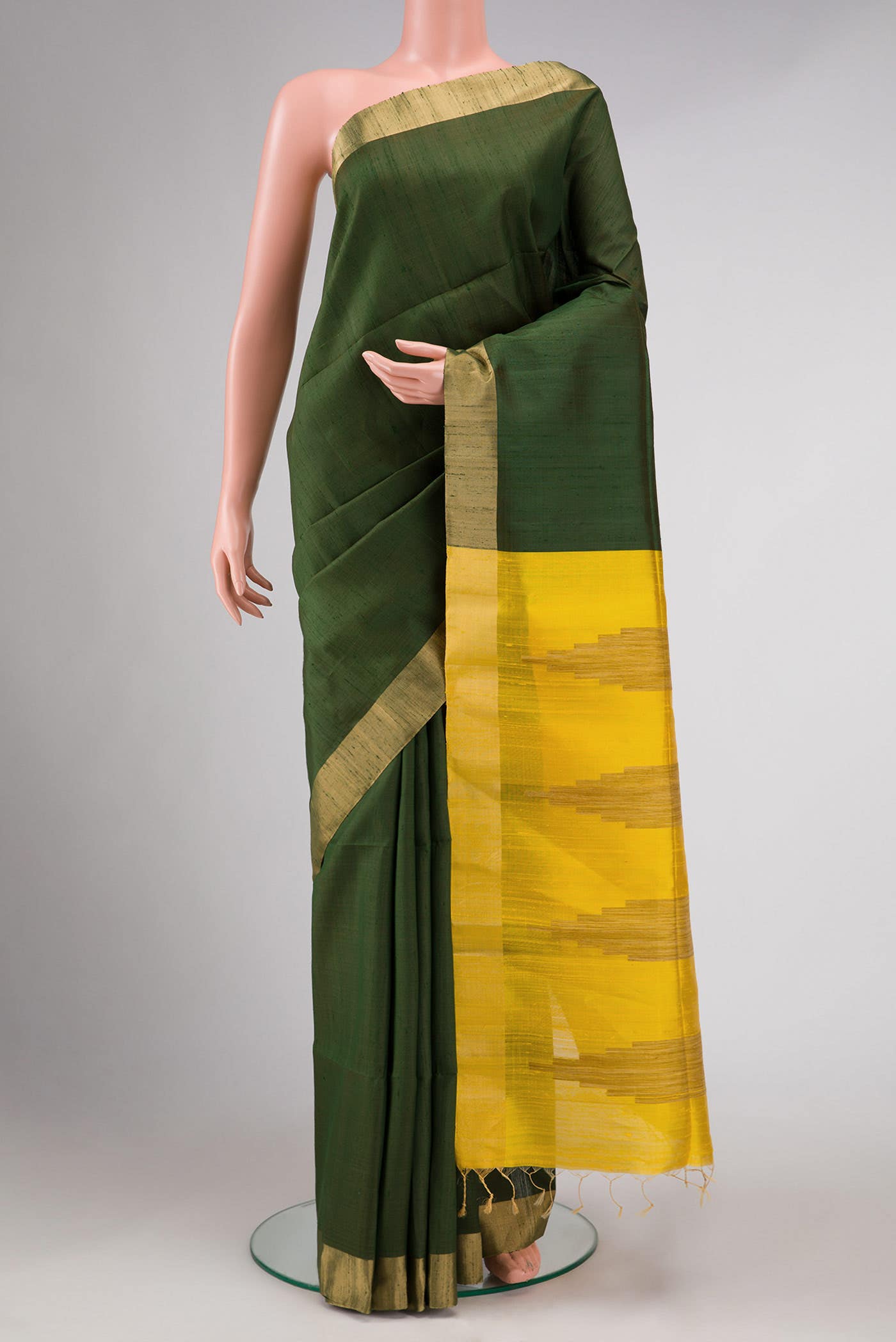 Mehandi Green Dual Tone Raw Silk Saree
