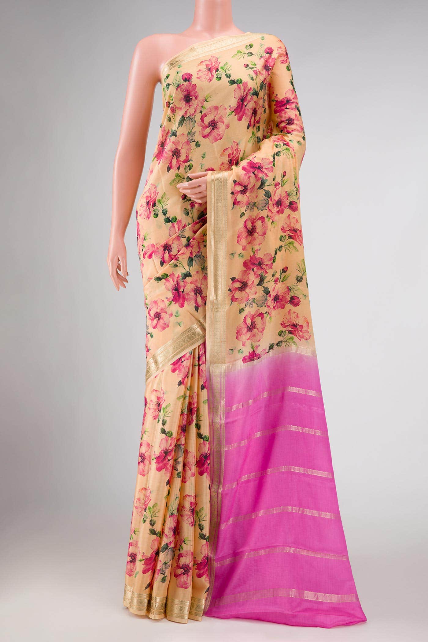 Golden Peach Dual Tone Mysore Crepe Saree