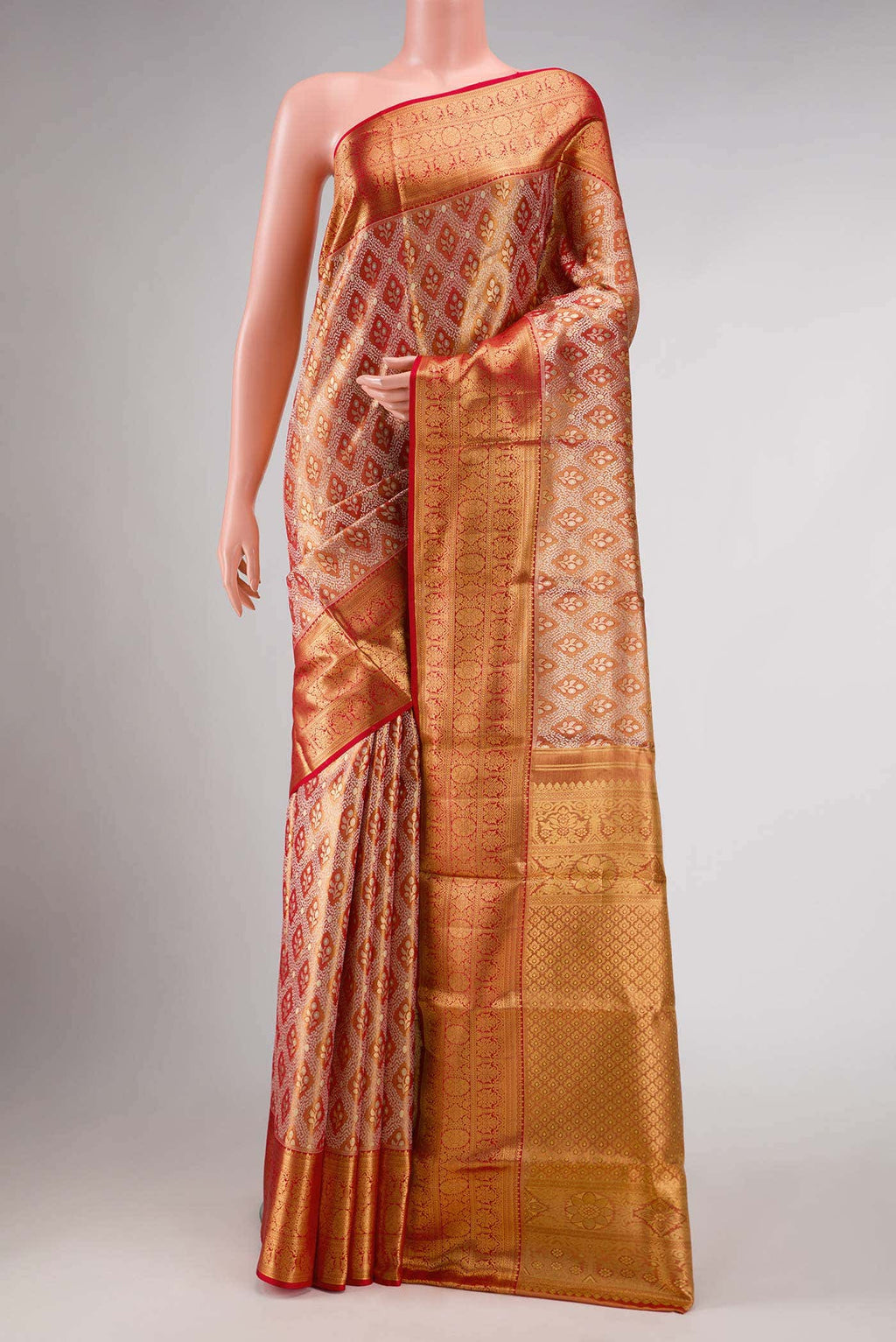 Dark Pink Dual Tone Kanchipuram Tissue Silk Saree