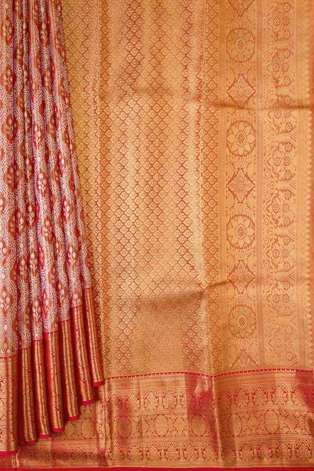 Dark Pink Dual Tone Kanchipuram Tissue Silk Saree
