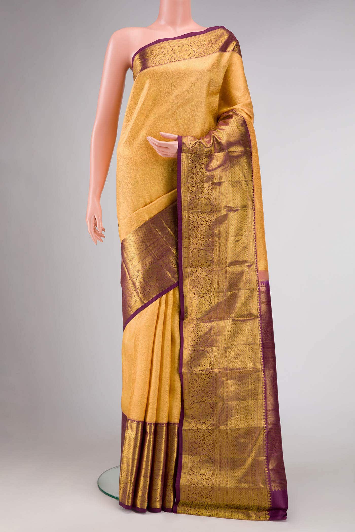 Golden Peach Dual Tone Kanchipuram Silk Saree