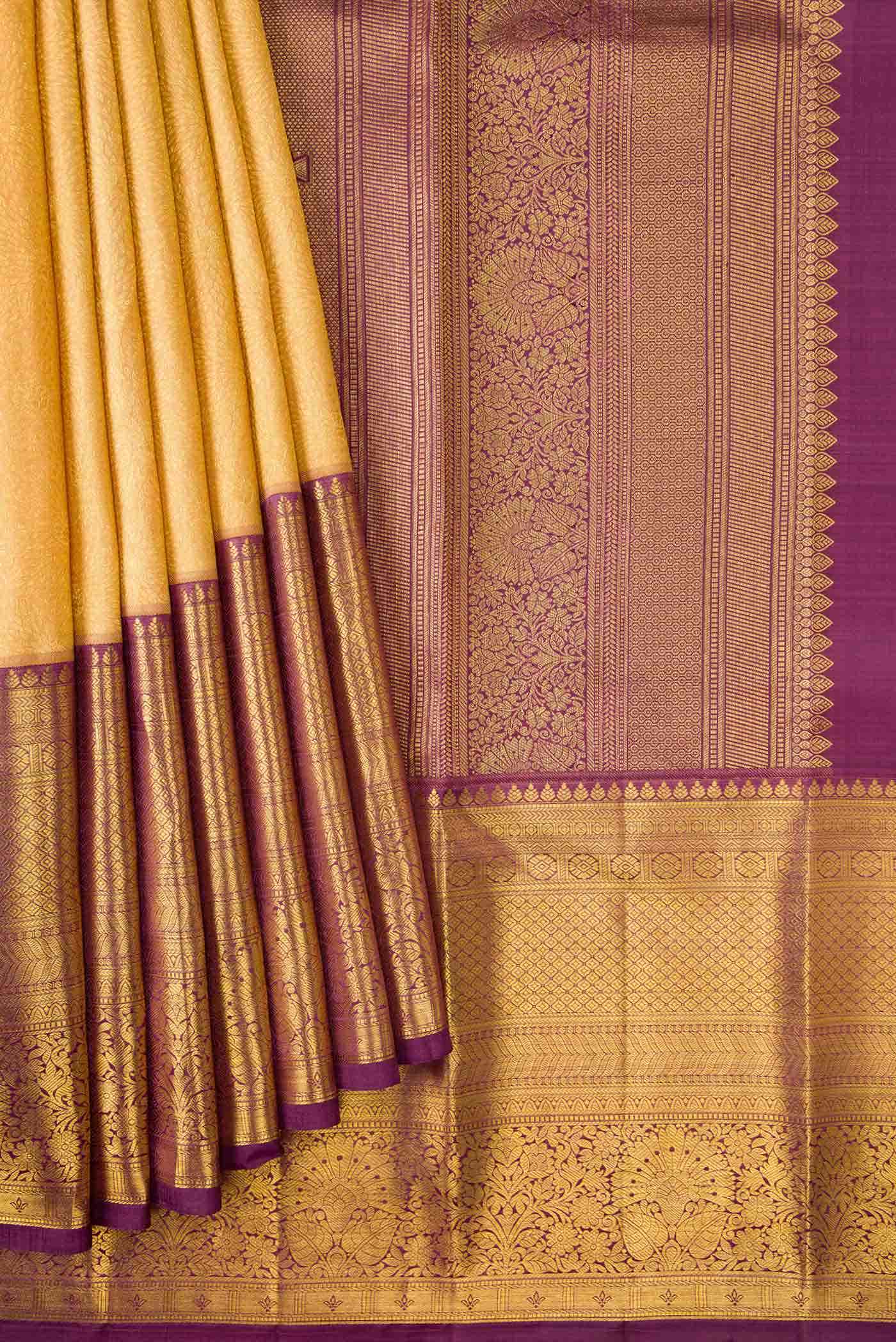 Golden Peach Dual Tone Kanchipuram Silk Saree