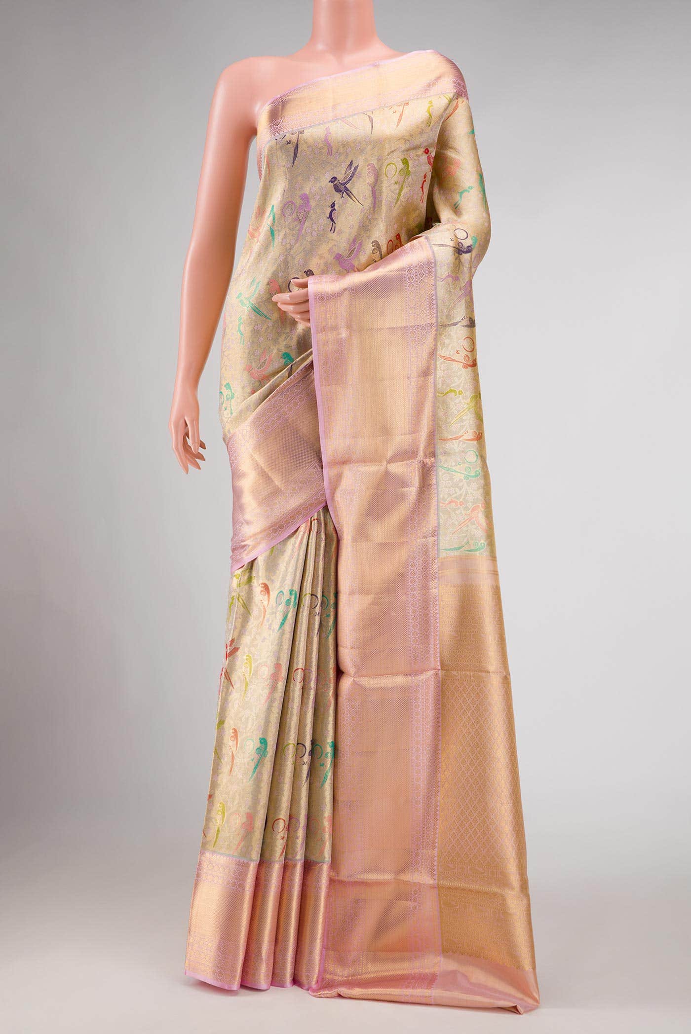 Gold Dual Tone Kanchipuram Tissue Silk Saree