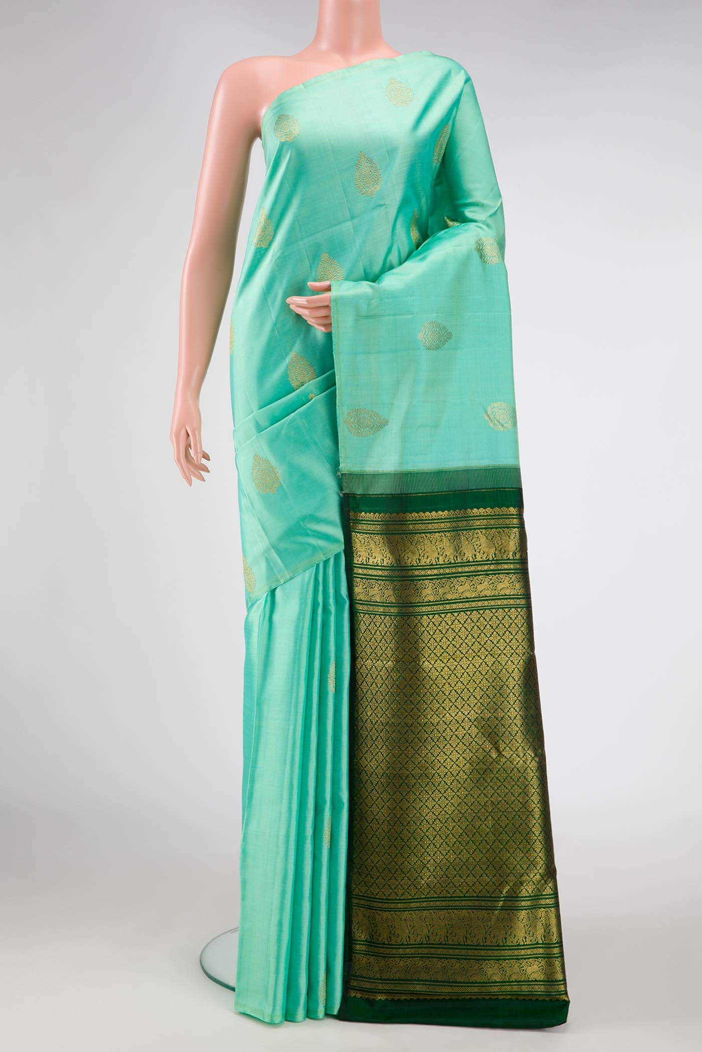 Sea Green Dual Tone Kanchipuram Silk Saree