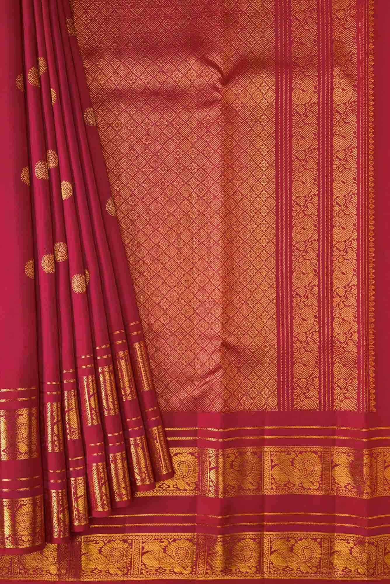Dark Pink Dual Tone Kanchipuram Silk Saree