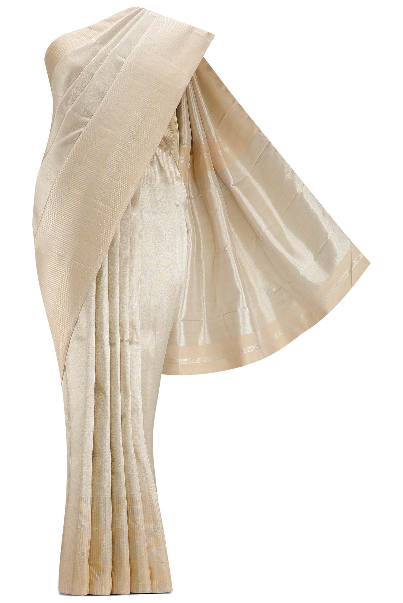 Beige Dual Tone Kanchipuram Tissue Silk Saree