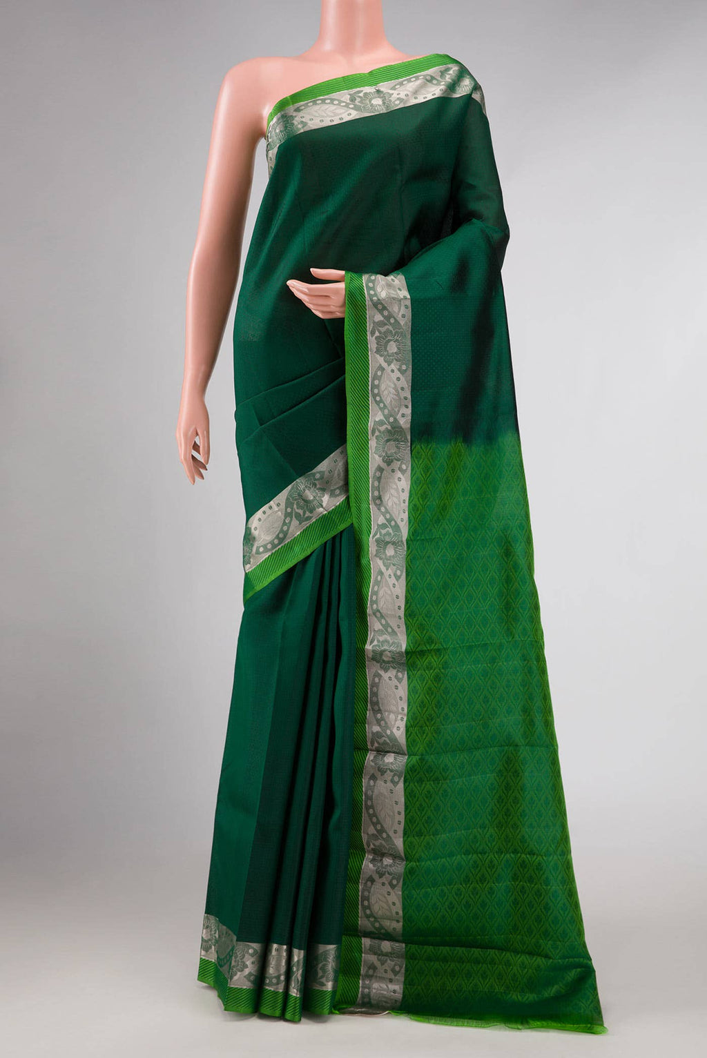 Bottle Green Dual Tone Kanchipuram Silk Saree