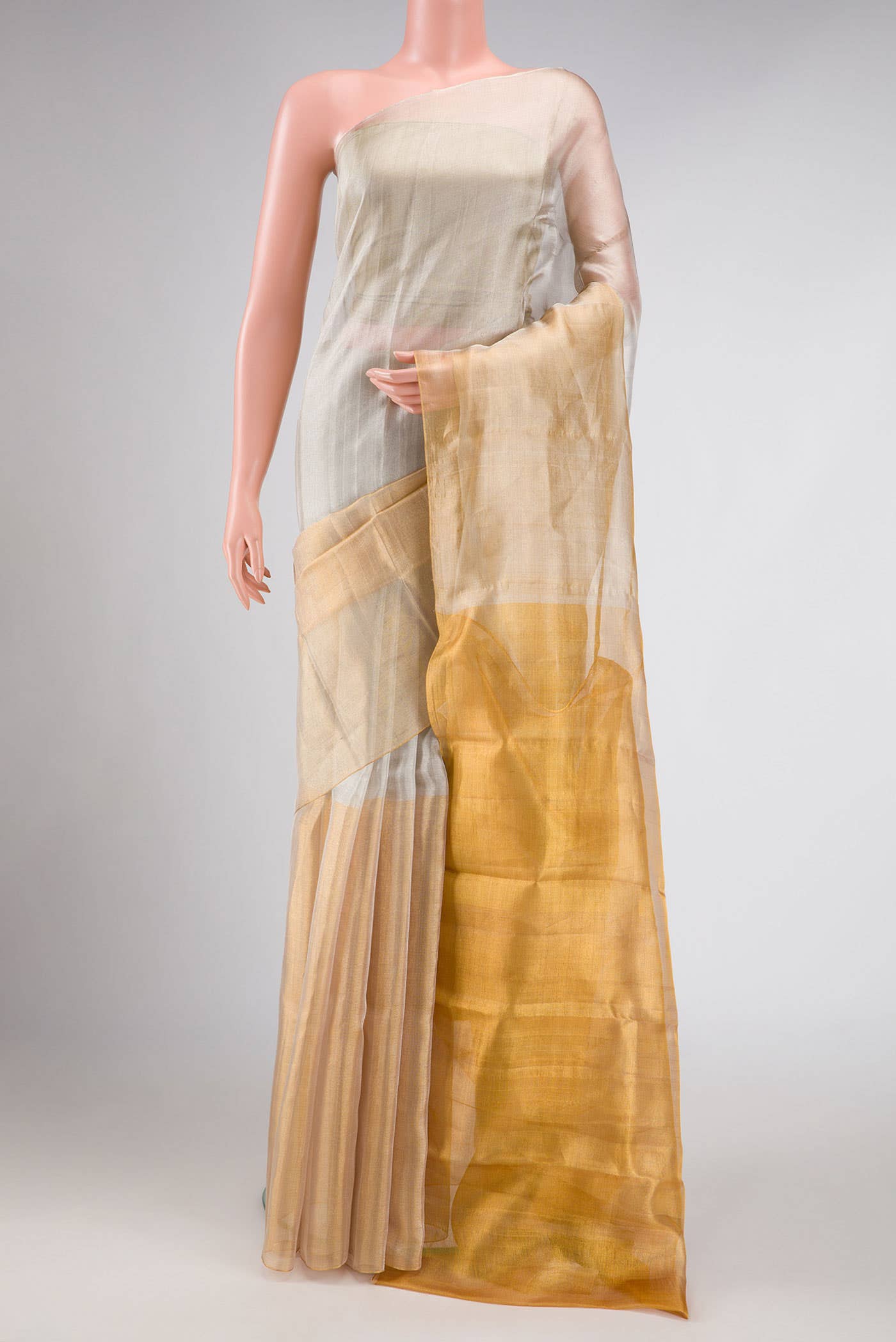 Gold and Silver Dual Tone Kanchipuram Tissue Silk Saree