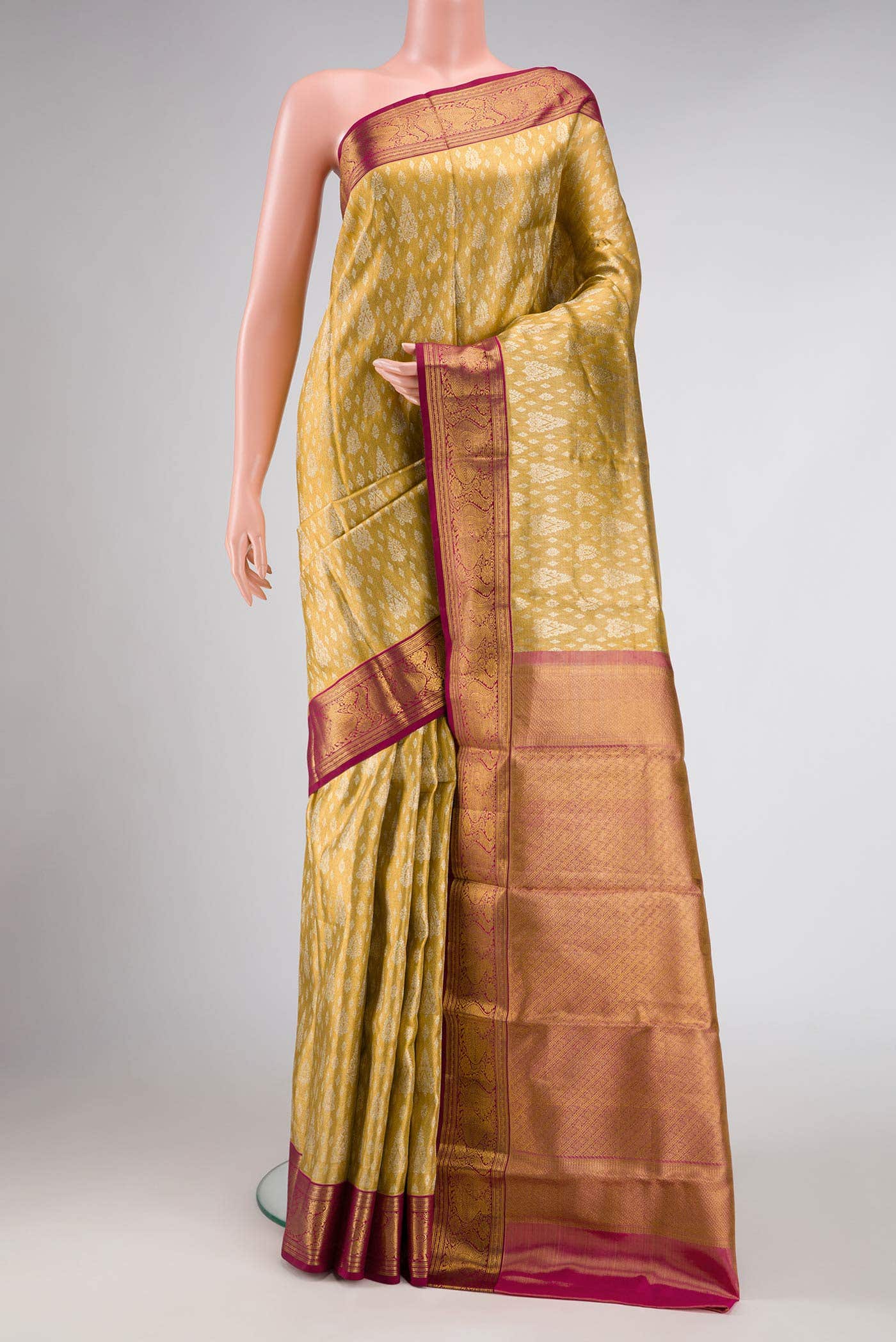 Gold Dual Tone Kanchipuram Tissue Silk Saree
