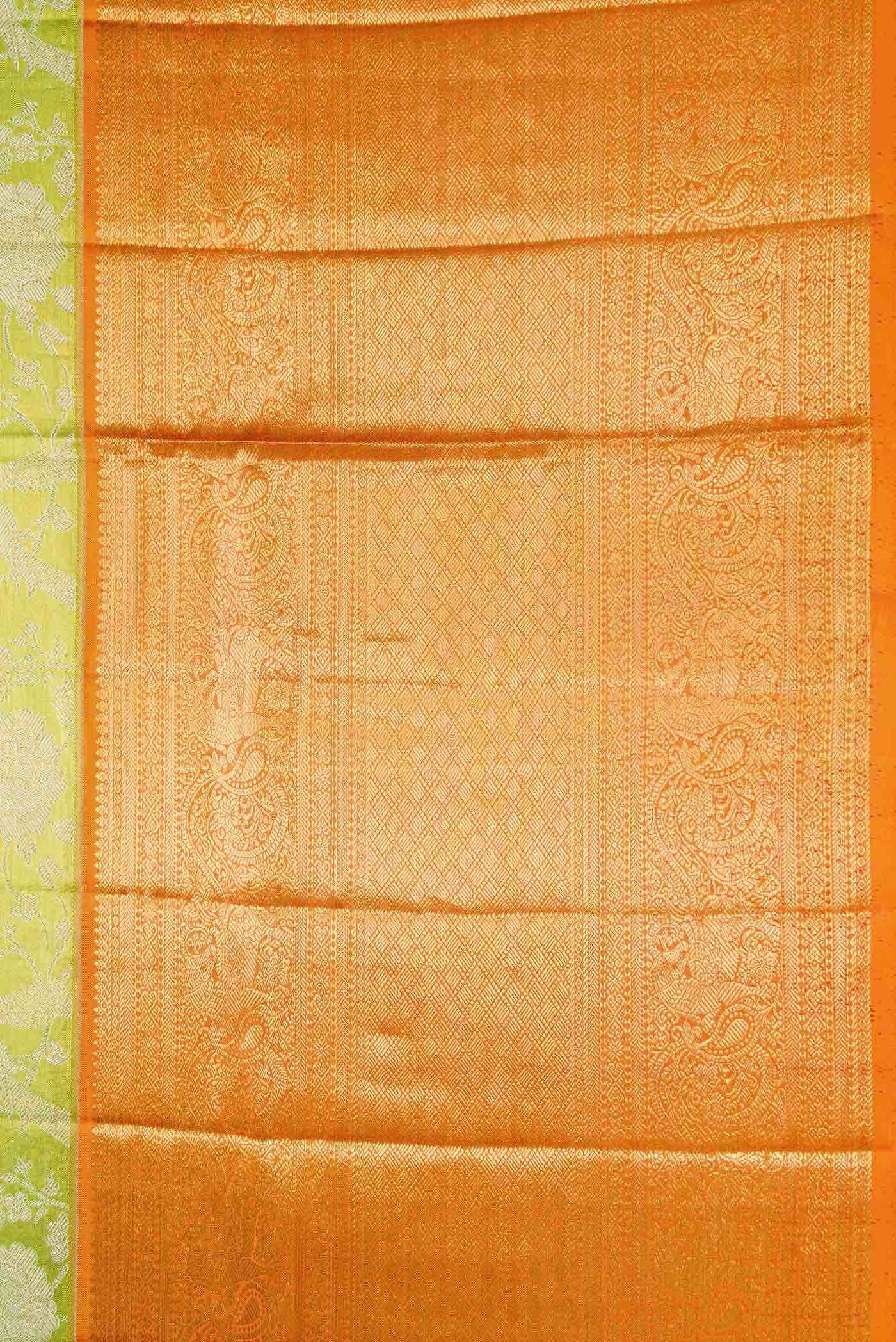 Parrot Green Dual Tone Kanjivaram Tissue Silk Saree