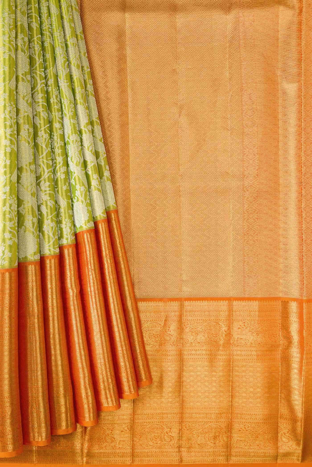 Parrot Green Dual Tone Kanchipuram Tissue Silk Saree