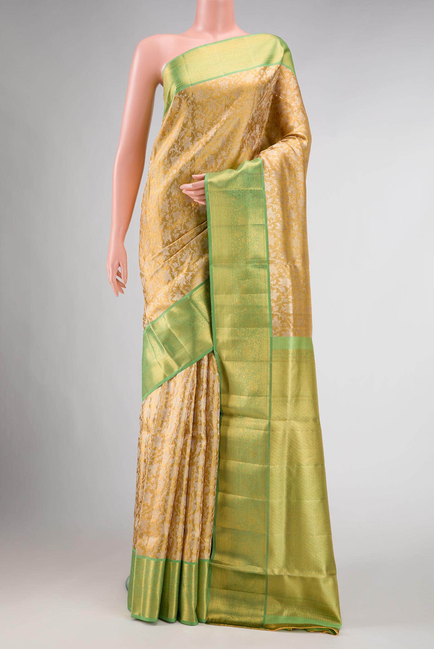 Gold Dual Tone Kanchipuram Tissue Silk Saree