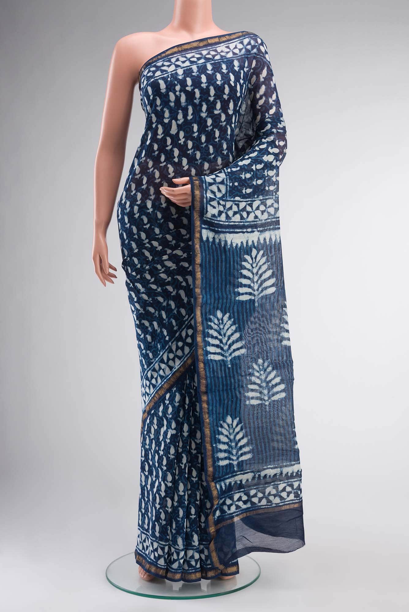 Blue Chanderi Silk Cotton Saree