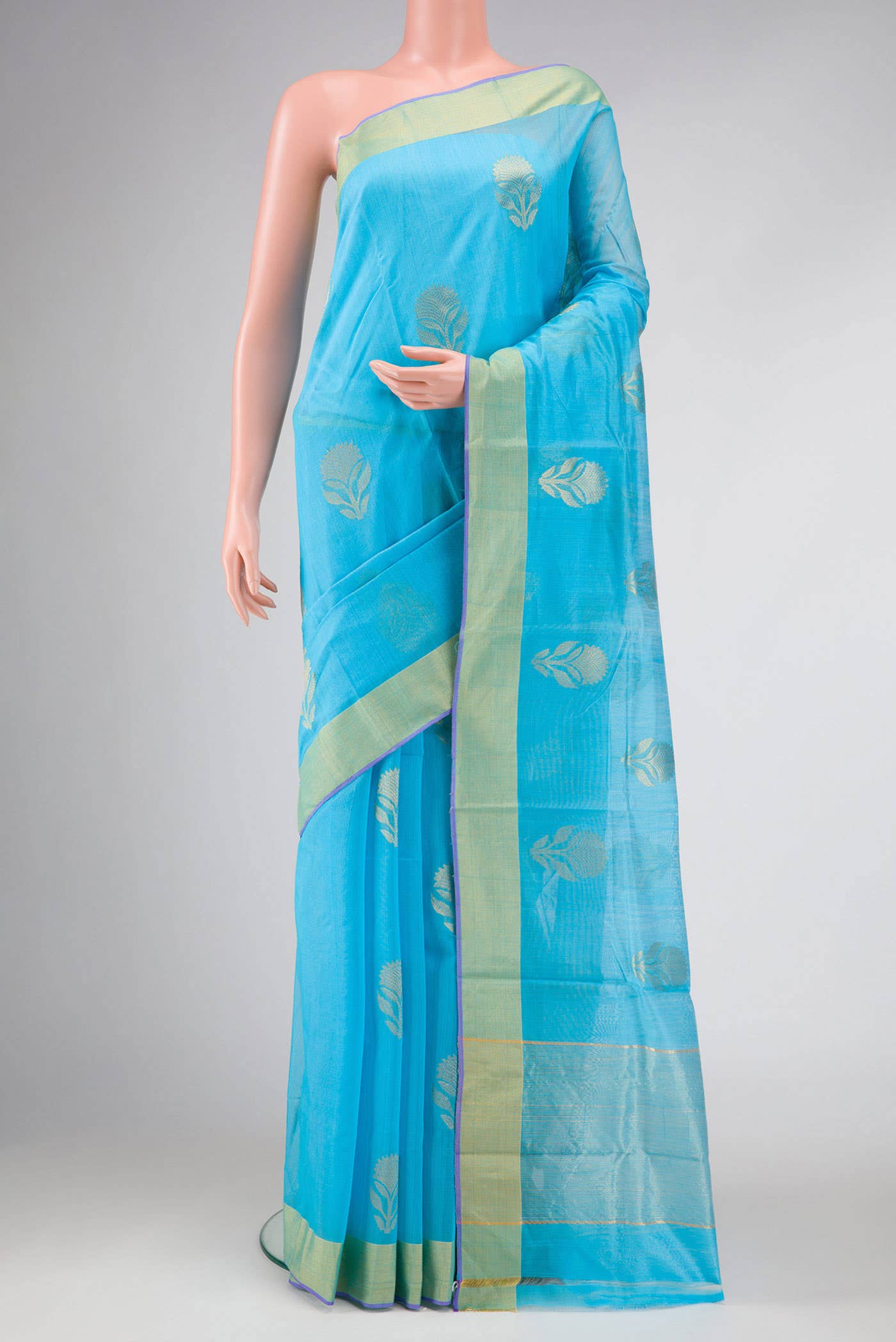Sky Blue Chanderi Silk Saree