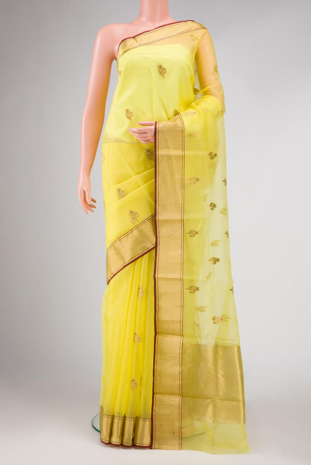 Lemon Yellow Chanderi Silk Saree