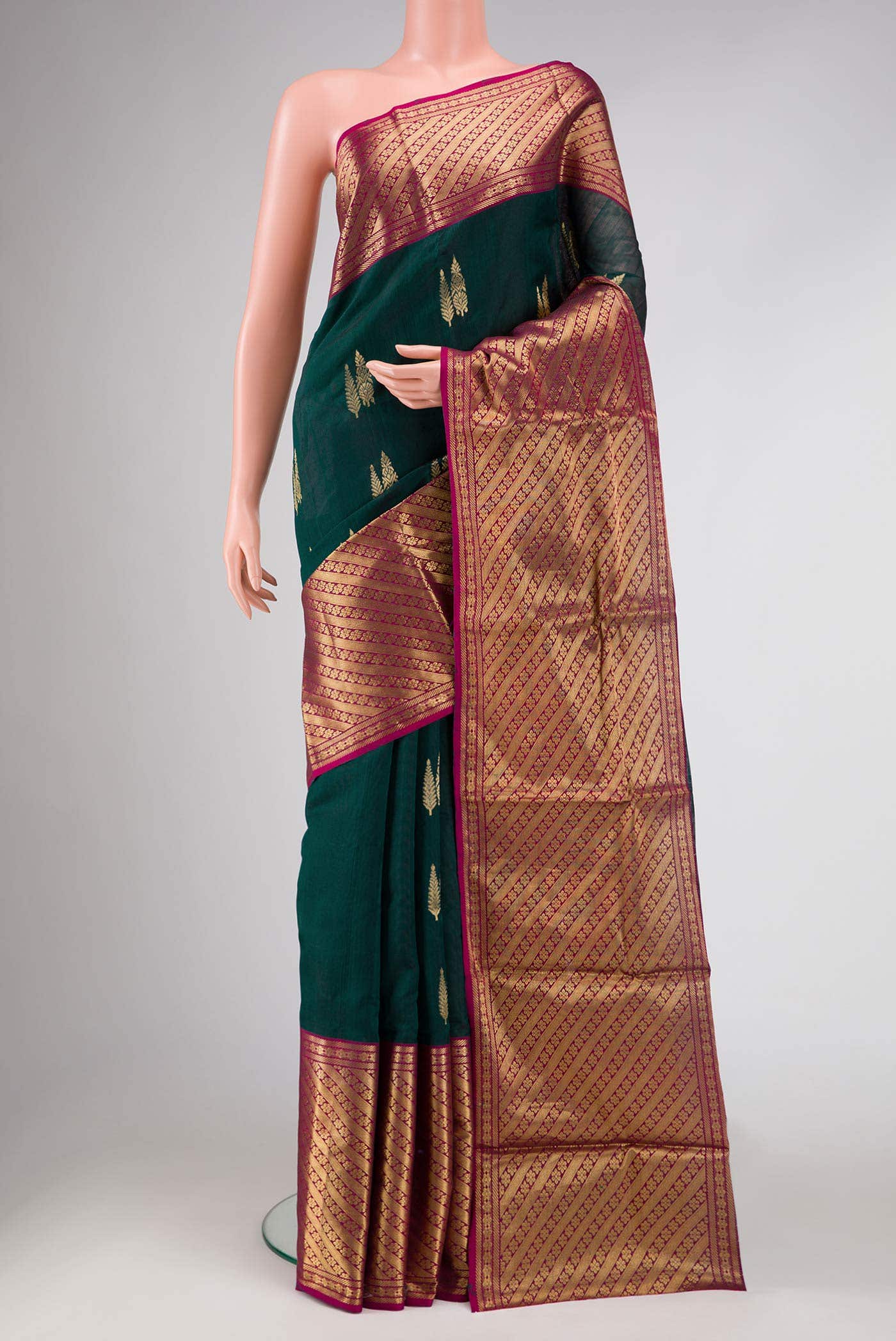 Bottle Green Dual Tone Chanderi Silk Saree