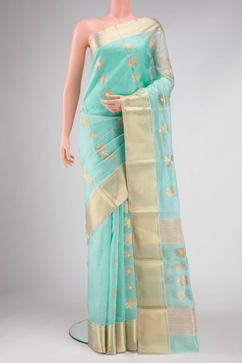 Sky Blue Chanderi Silk Saree