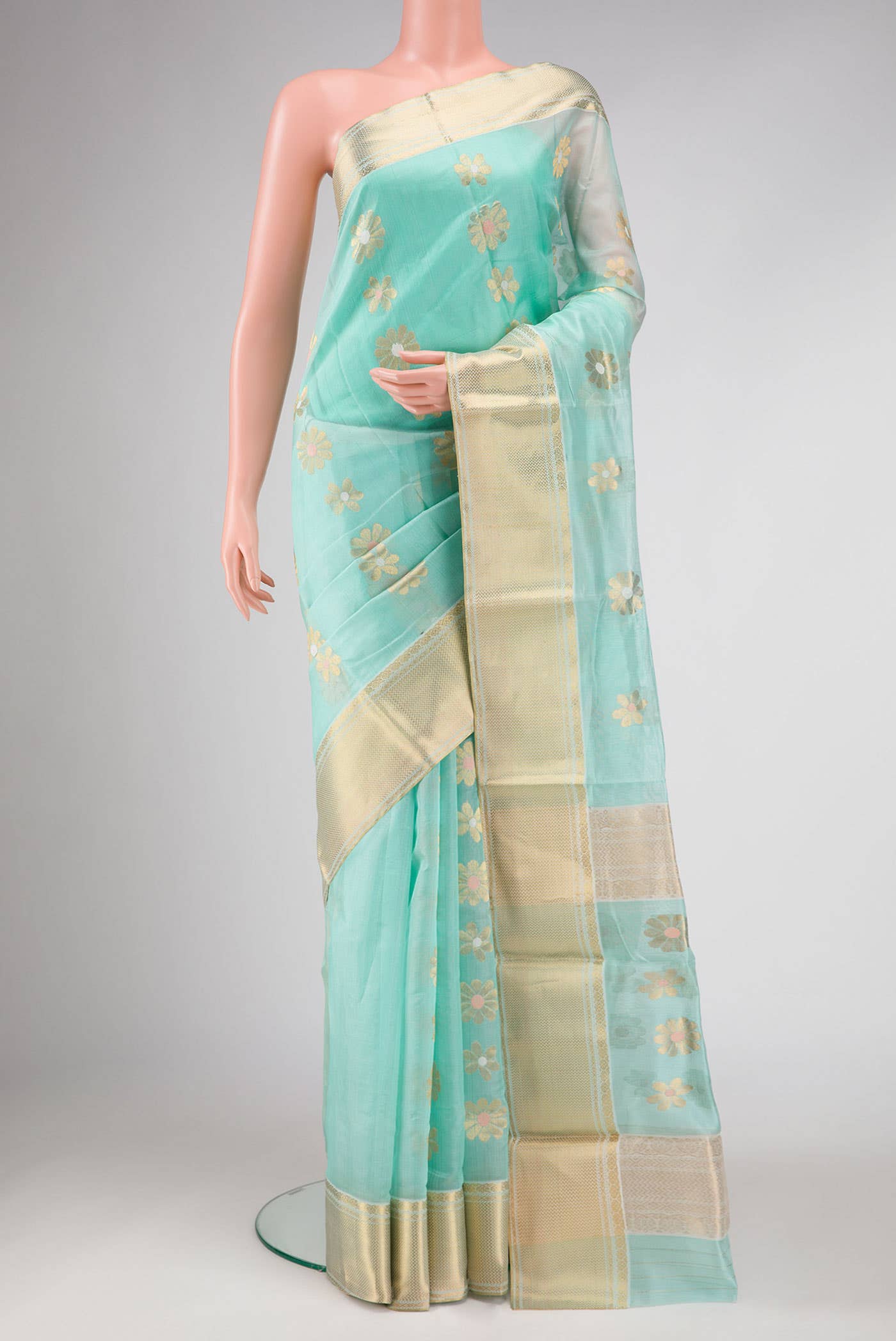 Sky Blue Chanderi Silk Saree