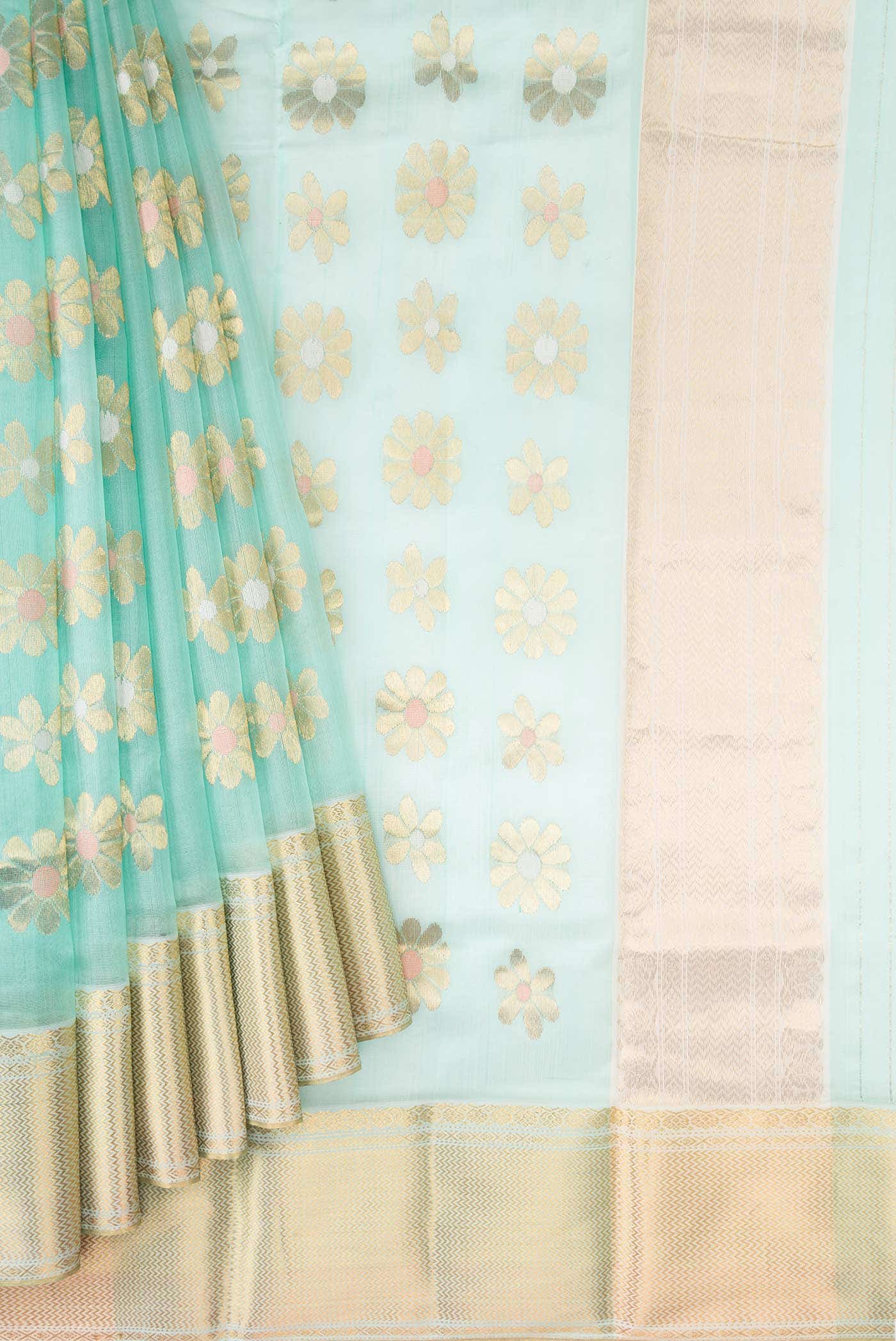 Sky Blue Chanderi Silk Saree
