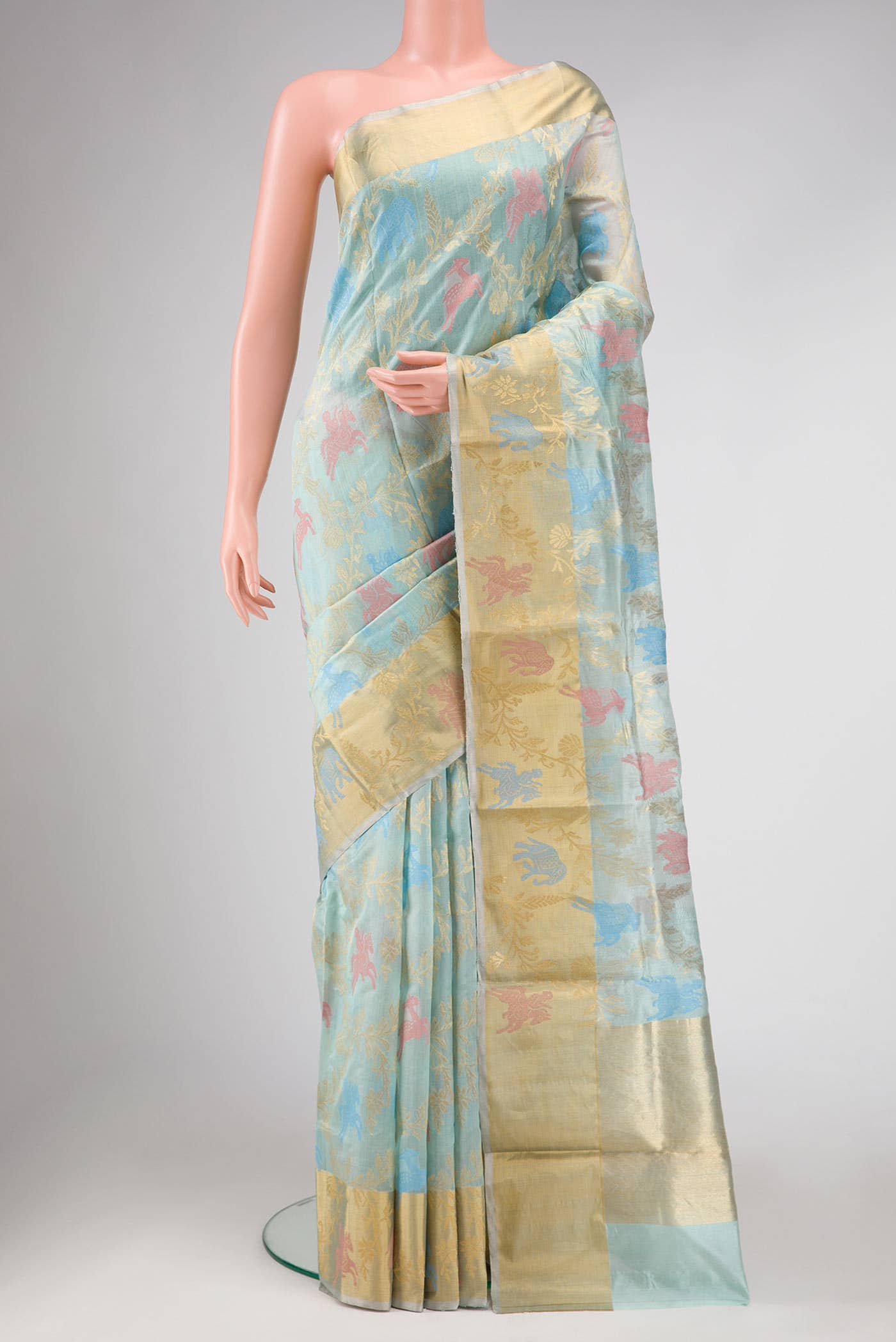 Sky Blue Chanderi Silk Saree