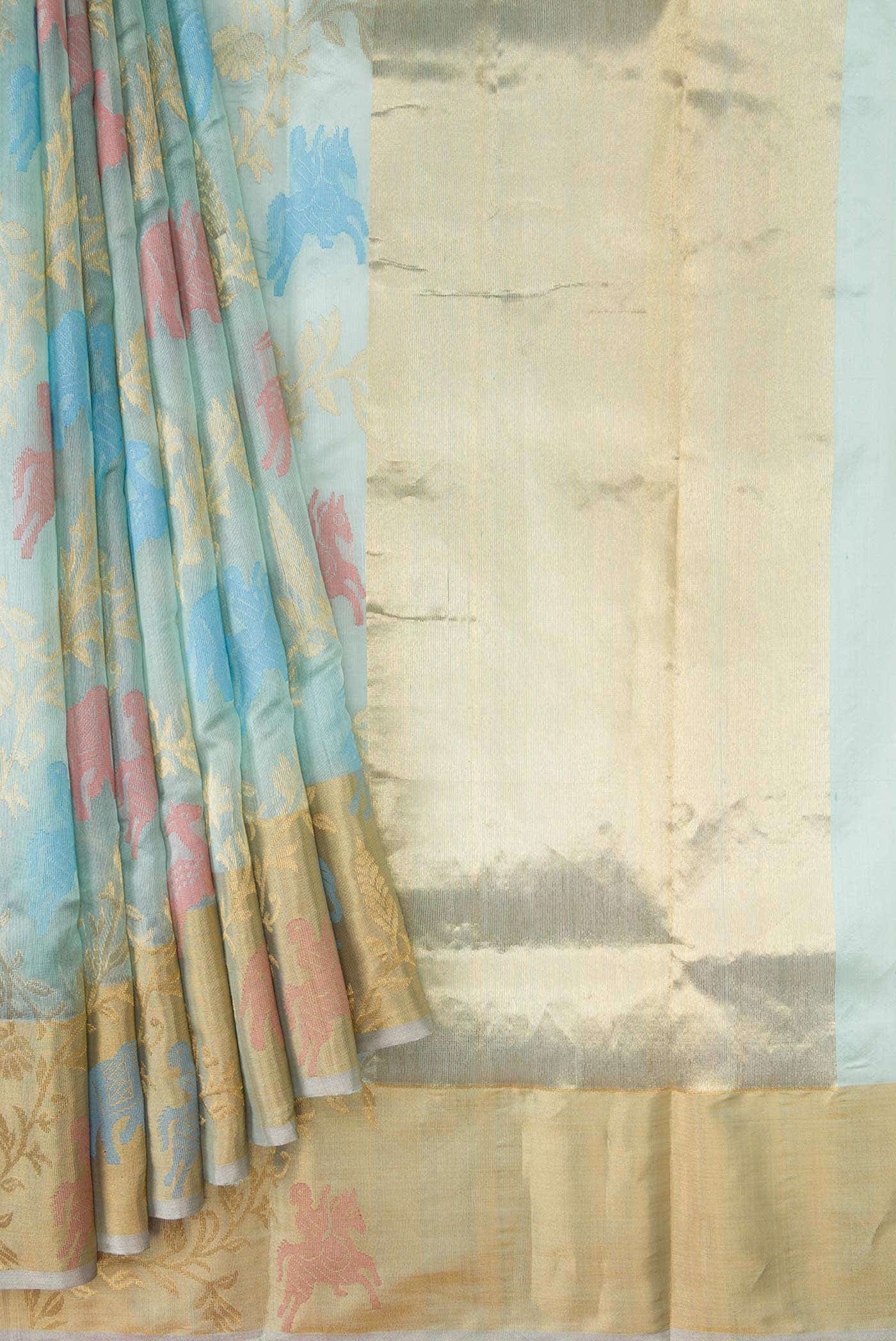 Sky Blue Chanderi Silk Saree
