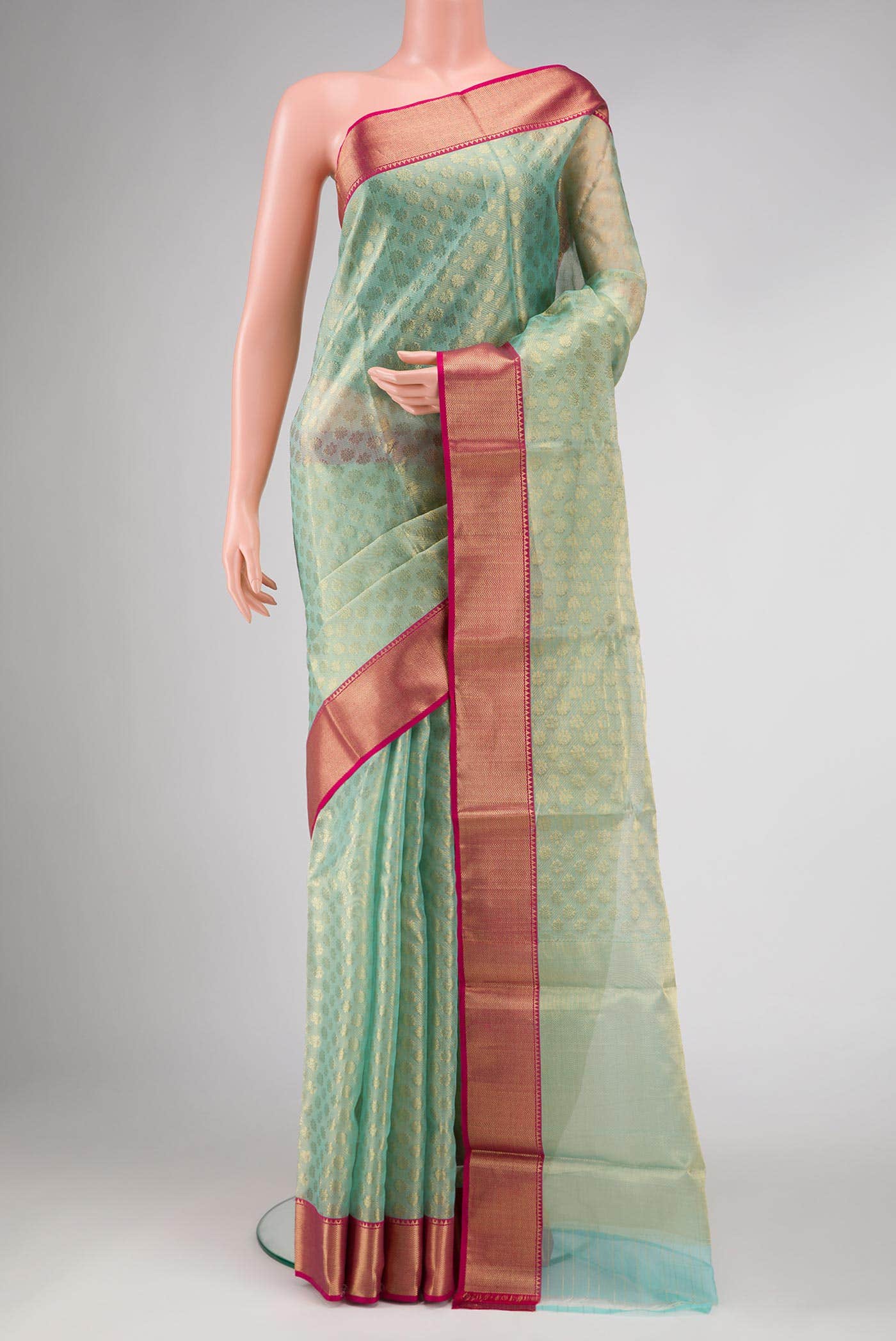 Sea Green Dual Tone Chanderi Tissue Silk Saree