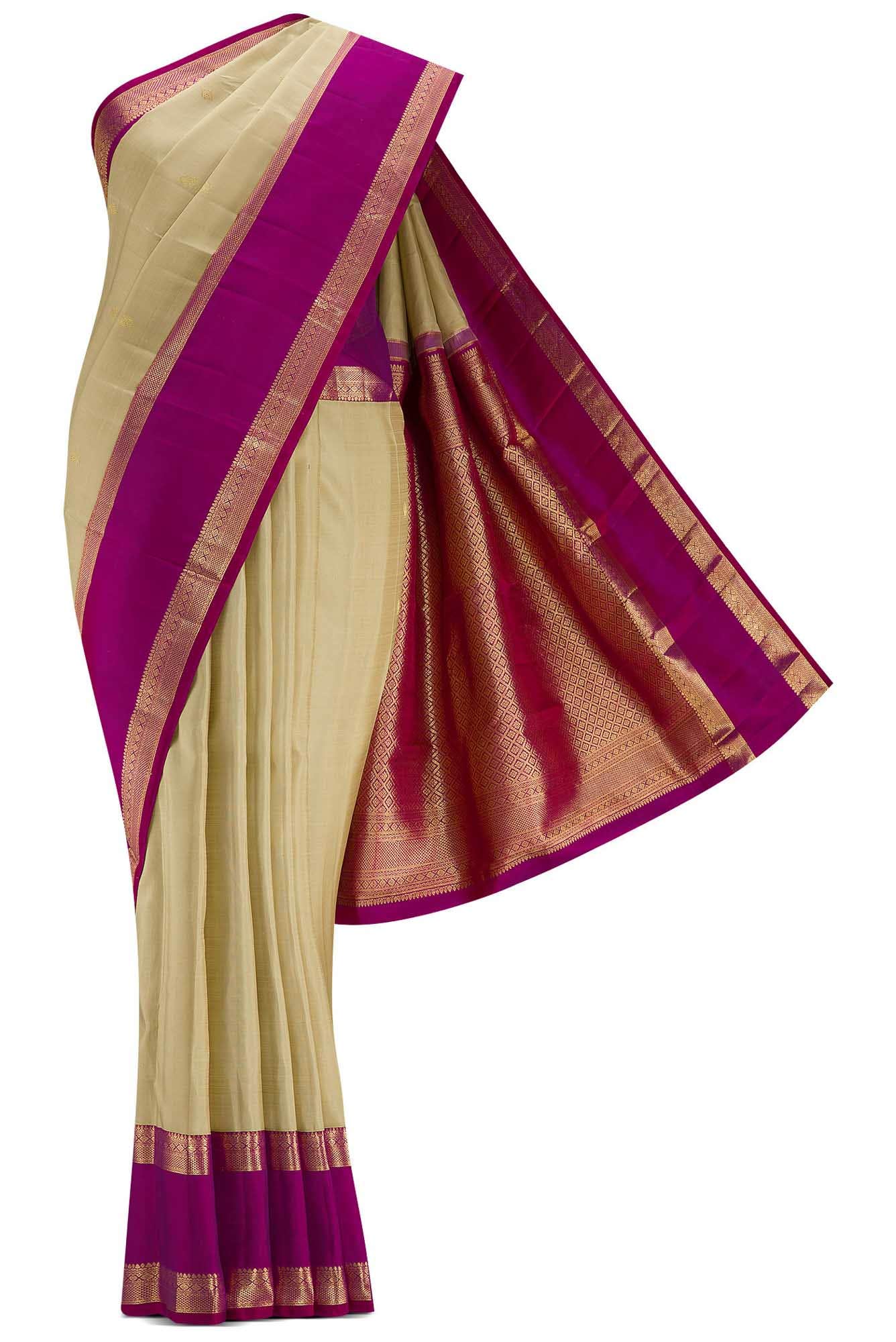 Beige Dual Tone Kanchipuram Silk Saree