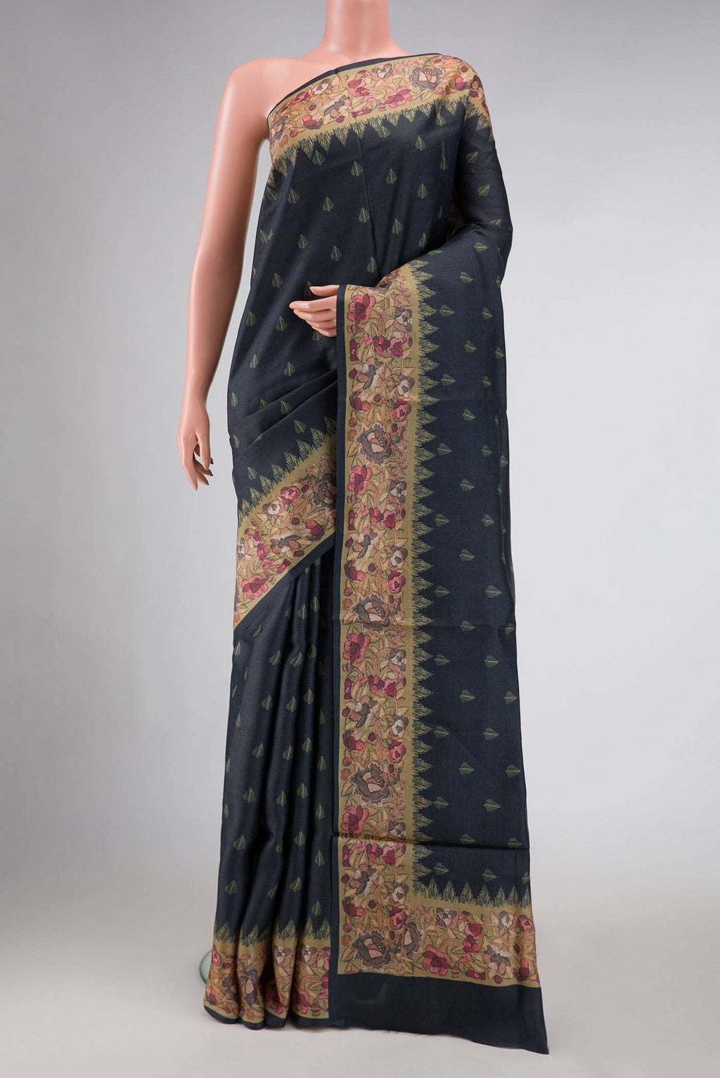 Navy Blue Tussar Silk Saree