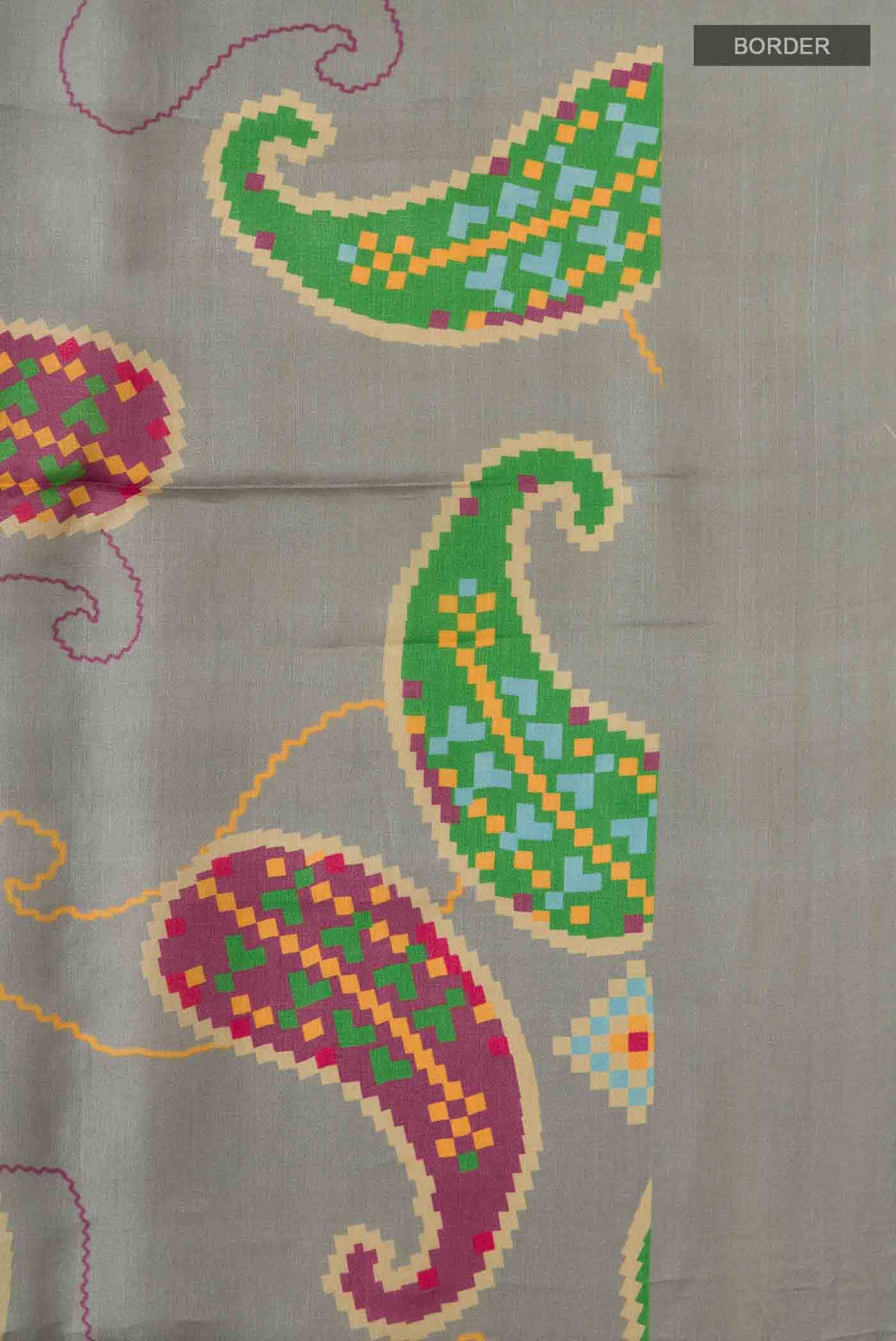 Grey Tussar Silk Saree