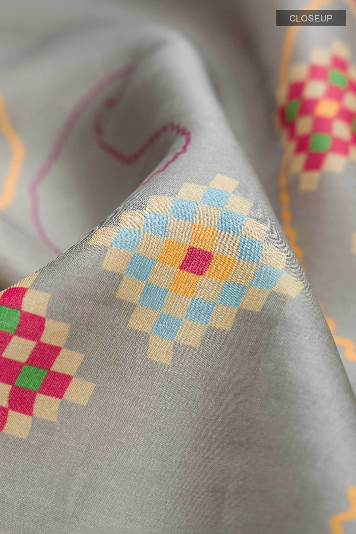 Grey Tussar Silk Saree
