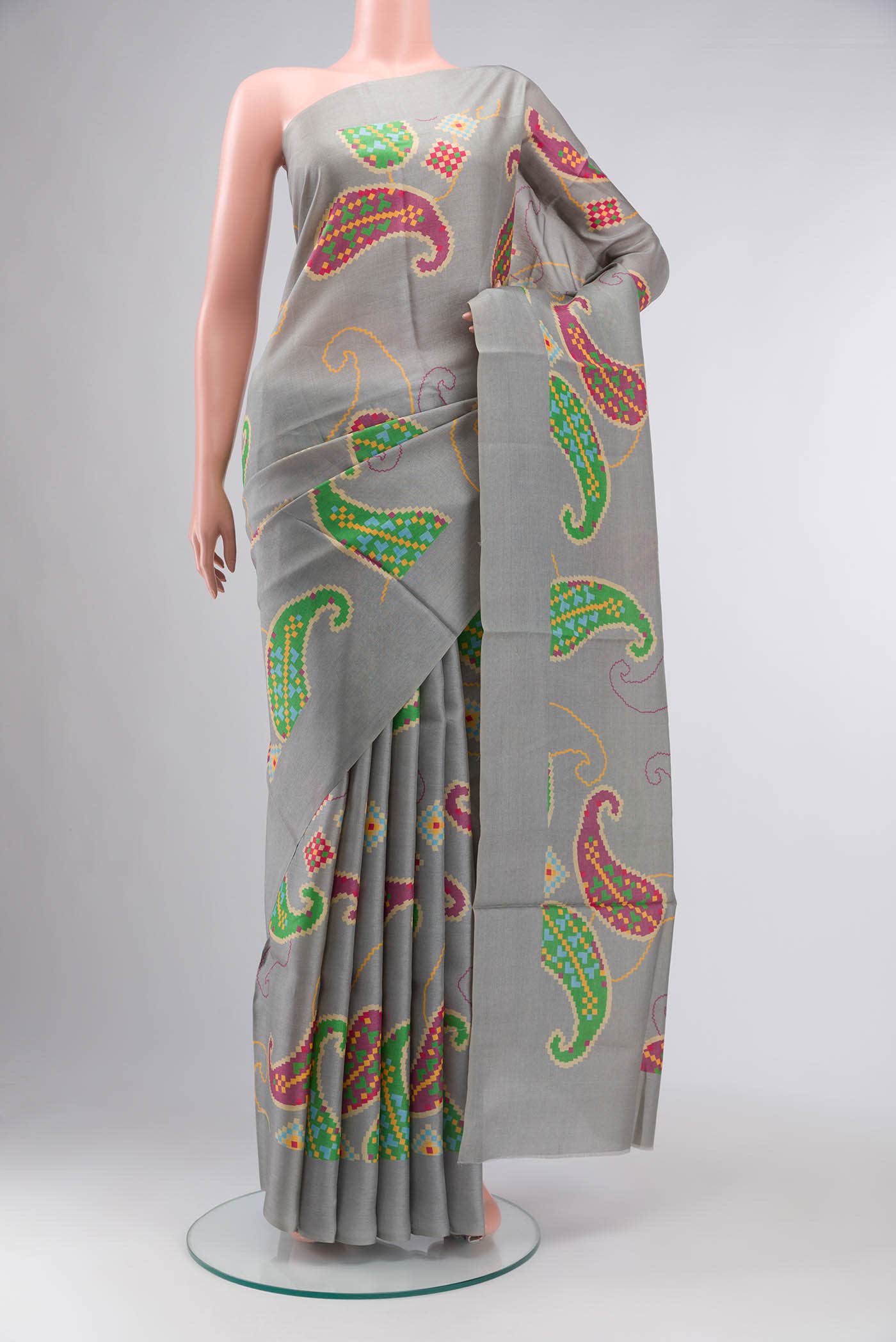 Grey Tussar Silk Saree
