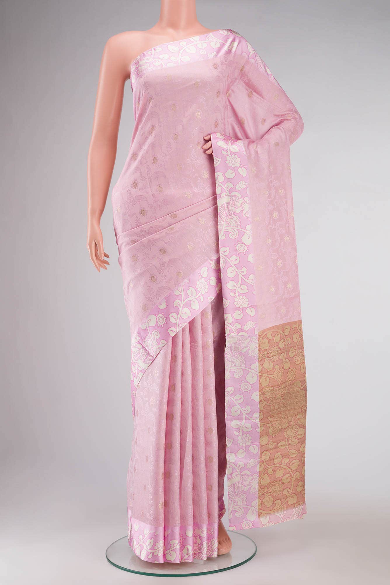 Rose pink Tussar Silk Saree