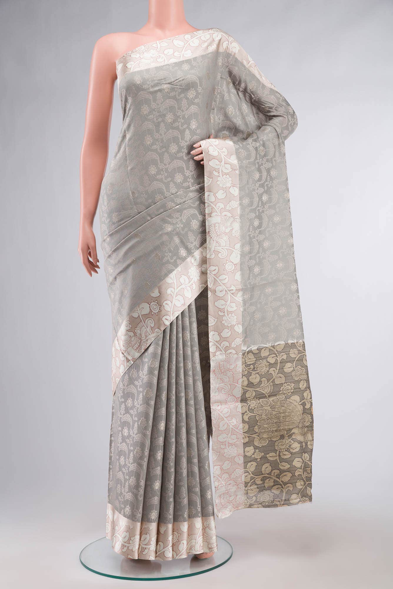 Grey Tussar Silk Saree