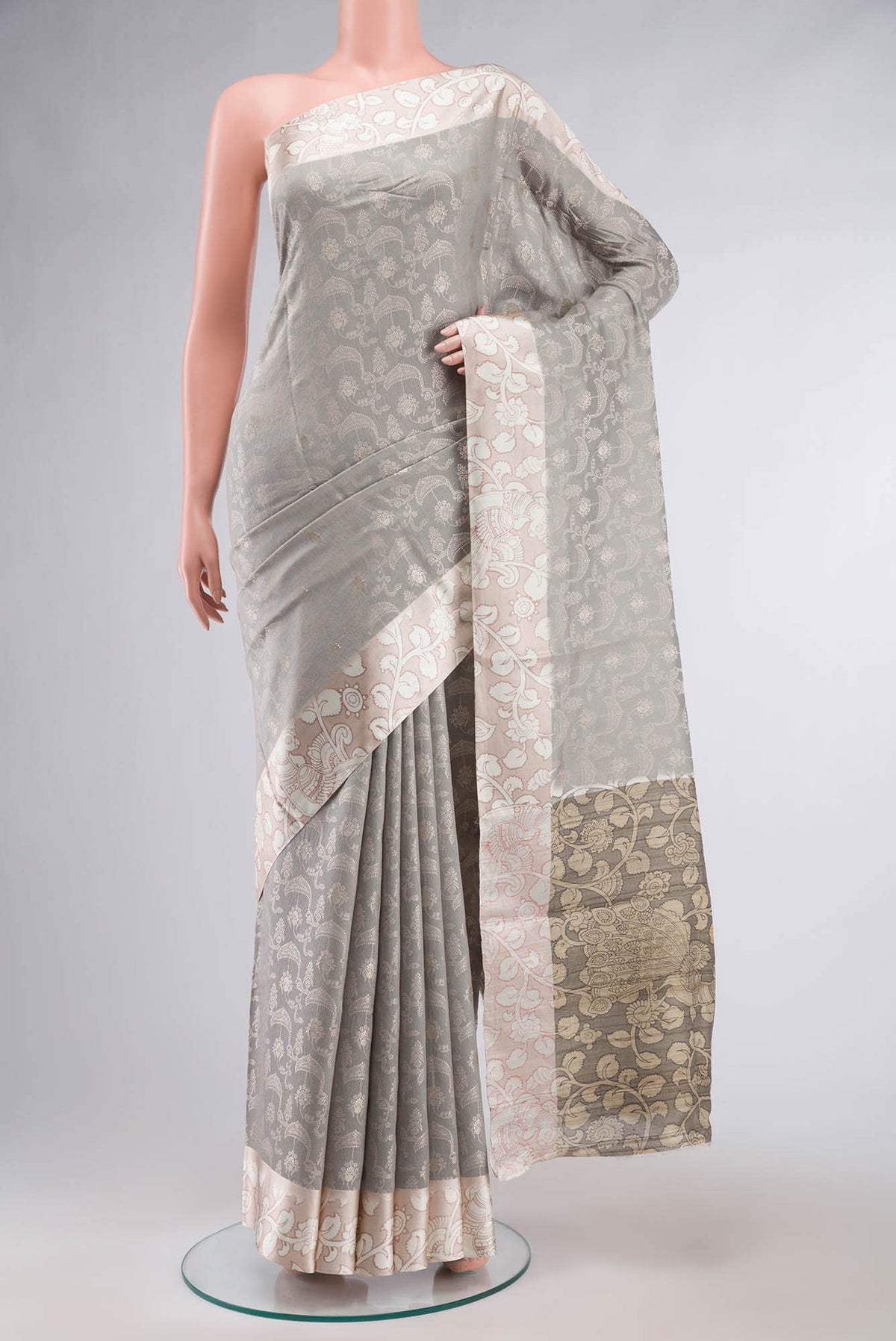 Grey Tussar Silk Saree