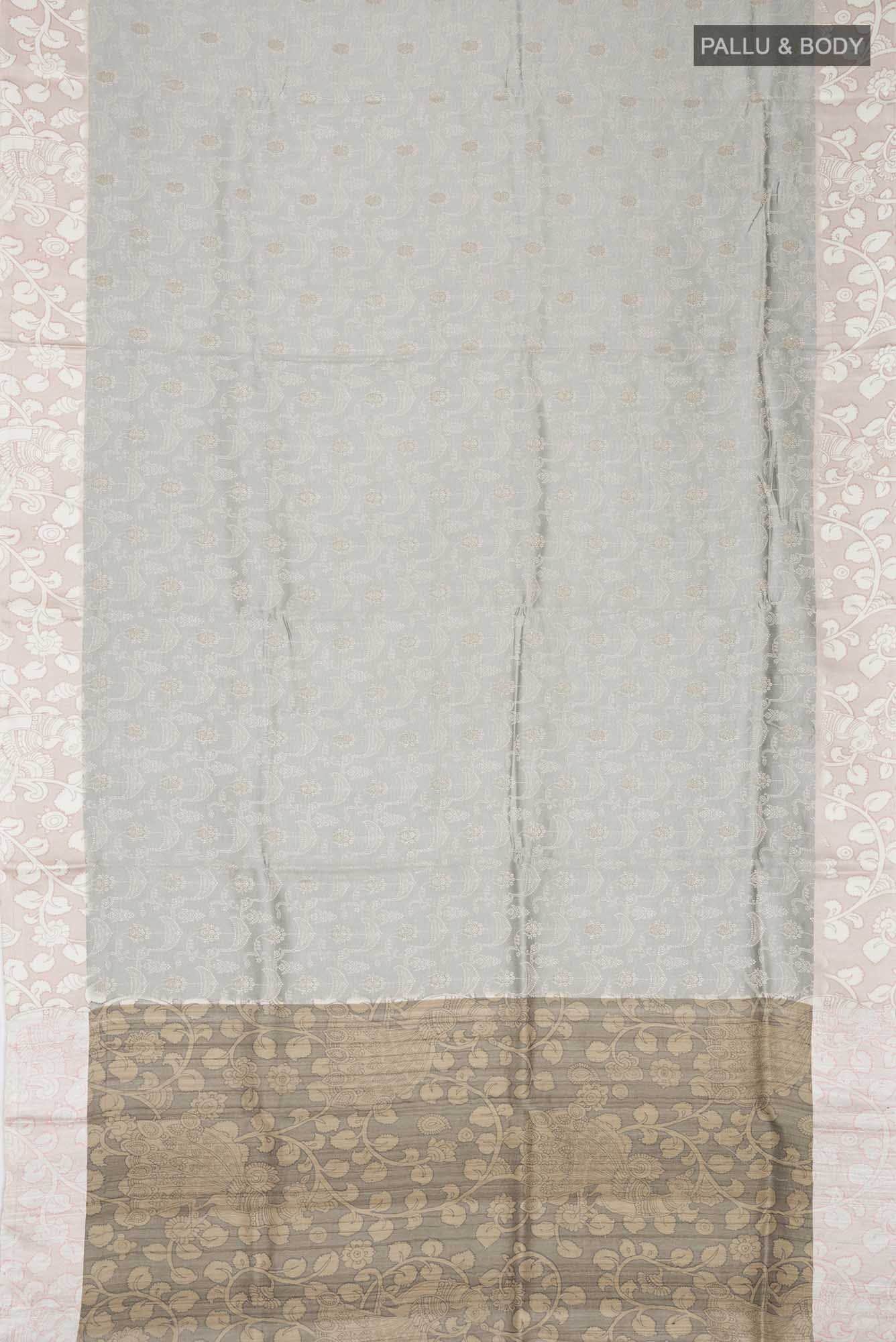 Grey Tussar Silk Saree