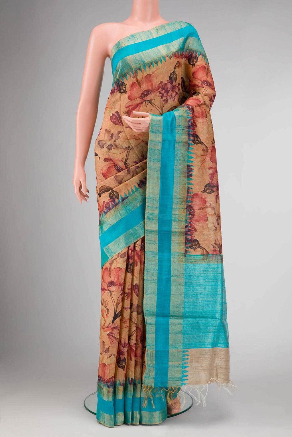 Golden Peach Dual Tone Tussar Silk Saree