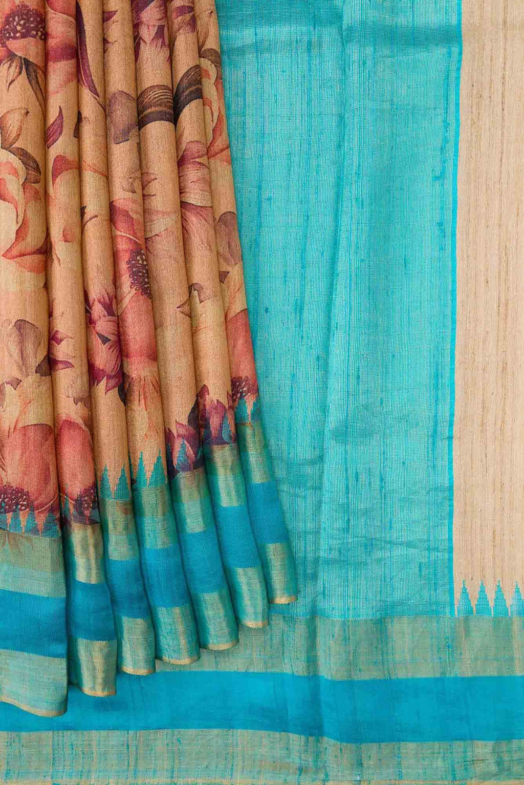 Golden Peach Dual Tone Tussar Silk Saree