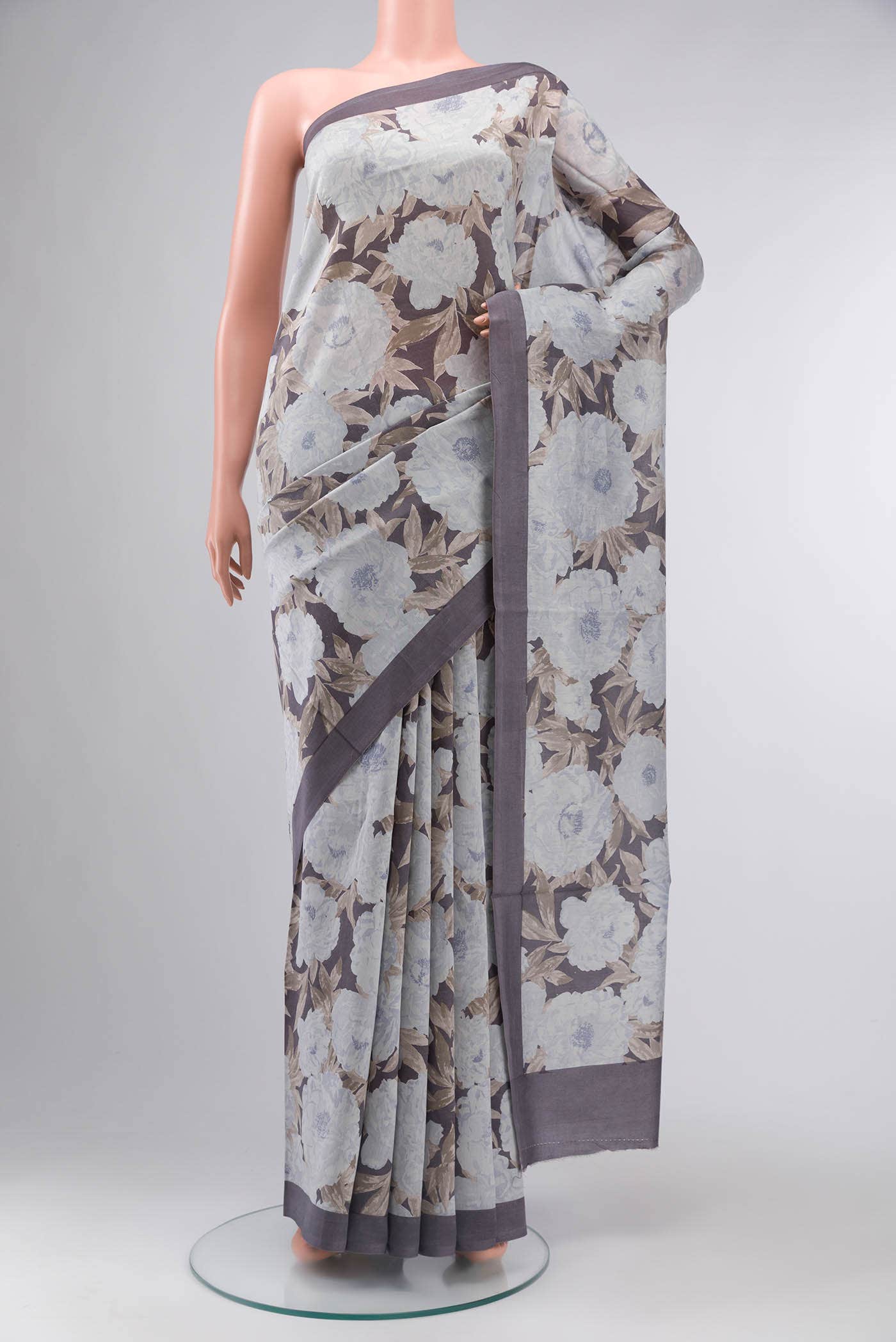 Grey Tussar Silk Saree