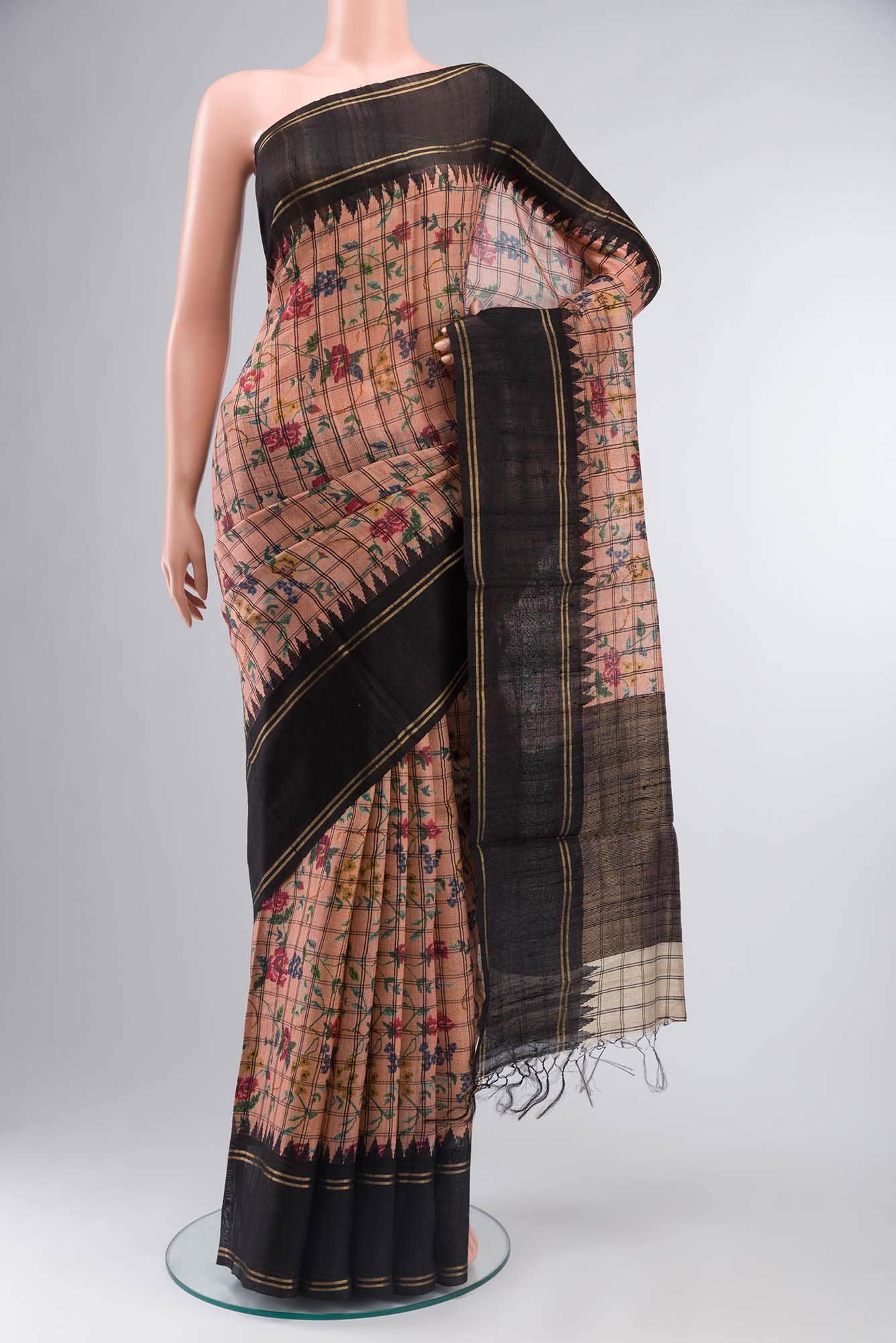 Peach Bhagalpuri Tussar Silk Saree