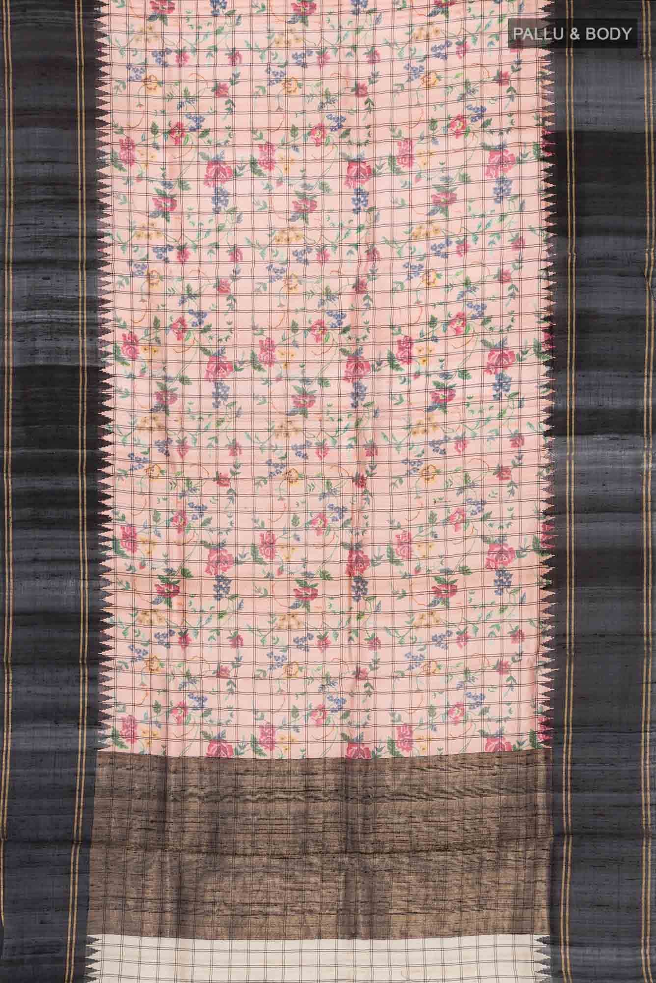 Peach Bhagalpuri Tussar Silk Saree