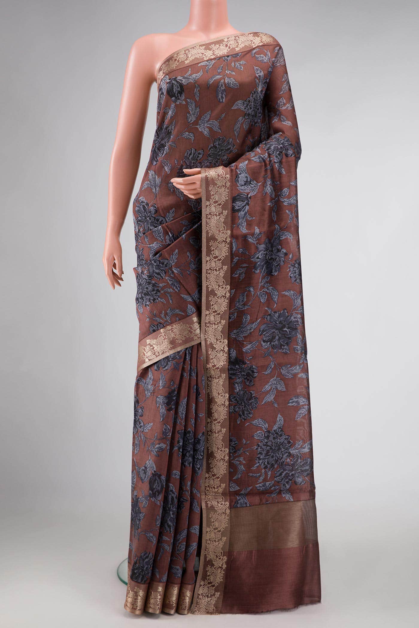 Brown Tussar Silk Saree