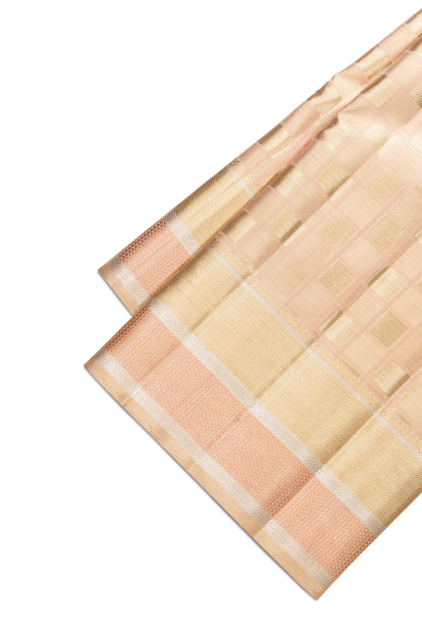 Golden Peach Silk Dhoti With Angavastram (9X 5) Muzham