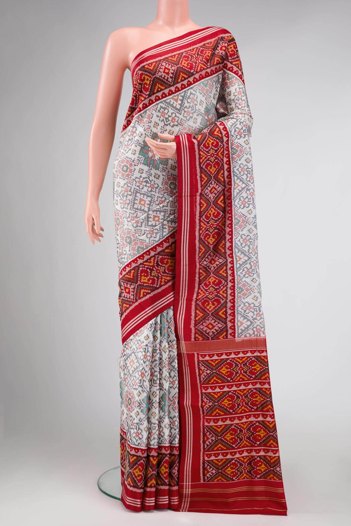 Off White Double Ikat Saree