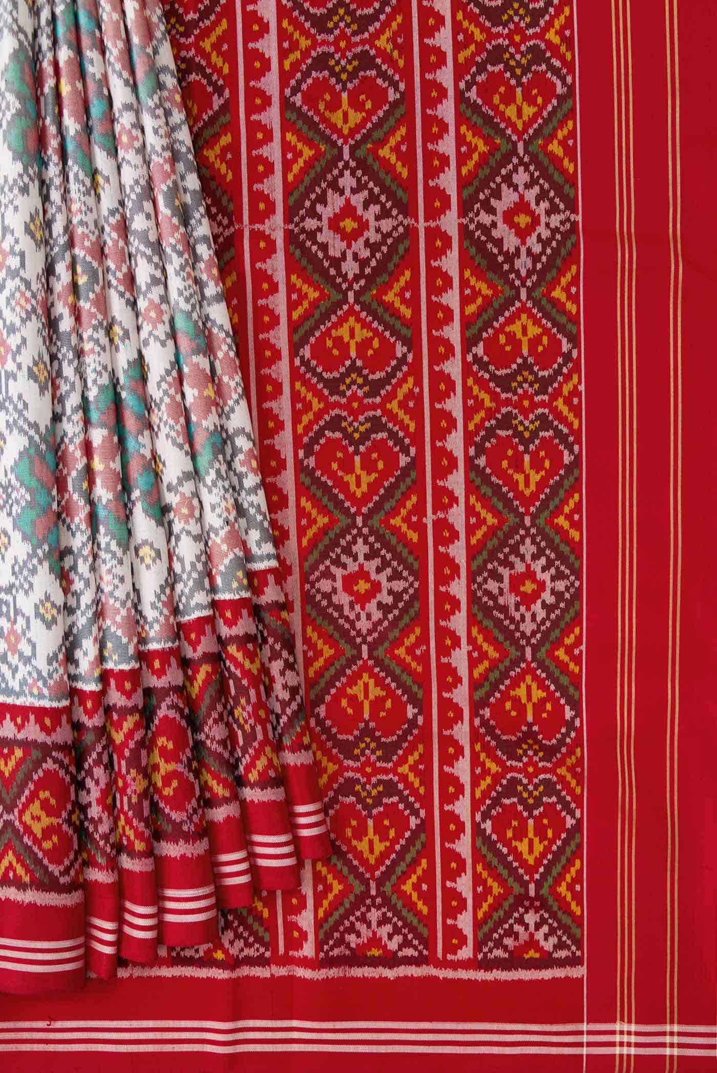 Off White Double Ikat Saree