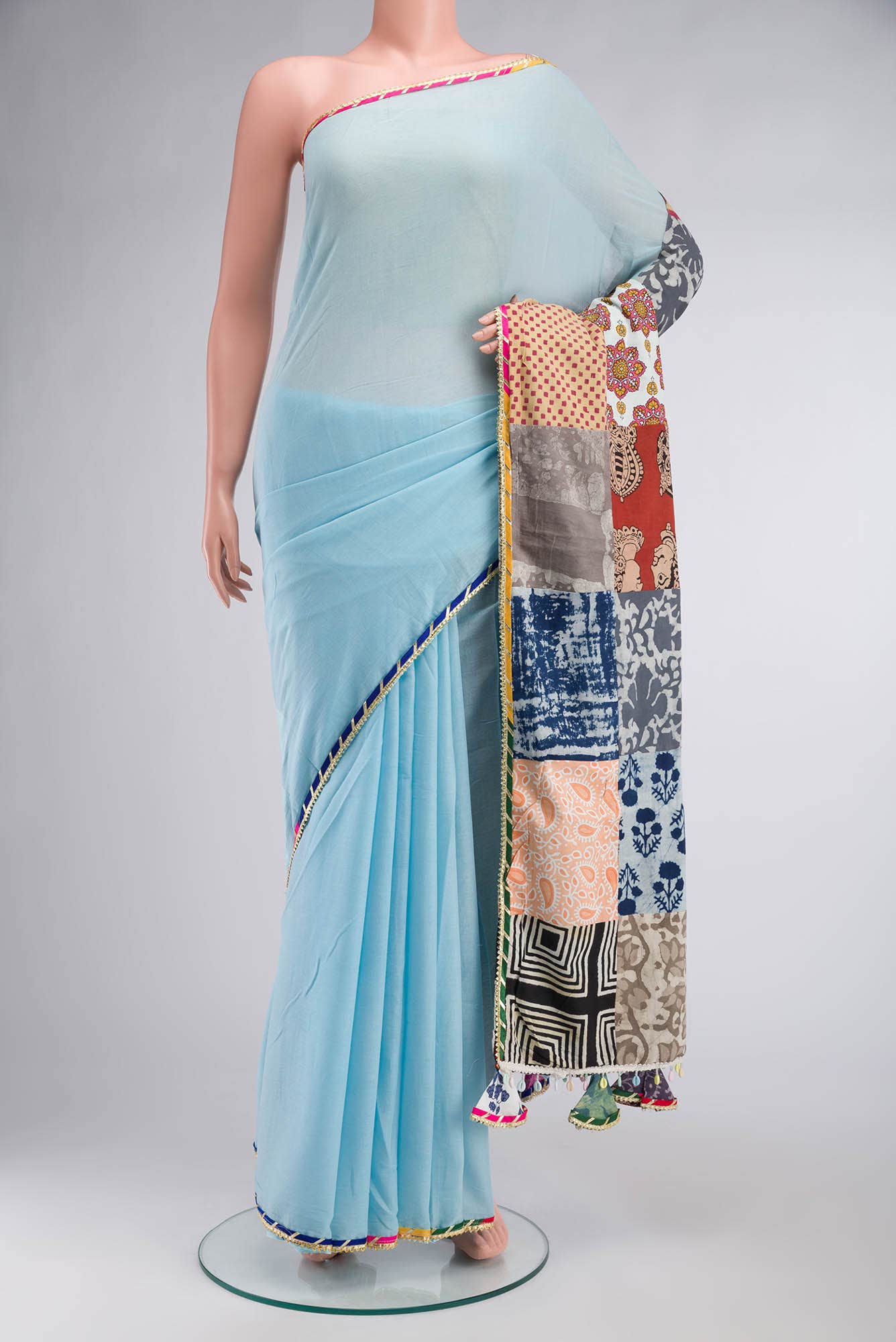 Sky Blue Cotton Saree