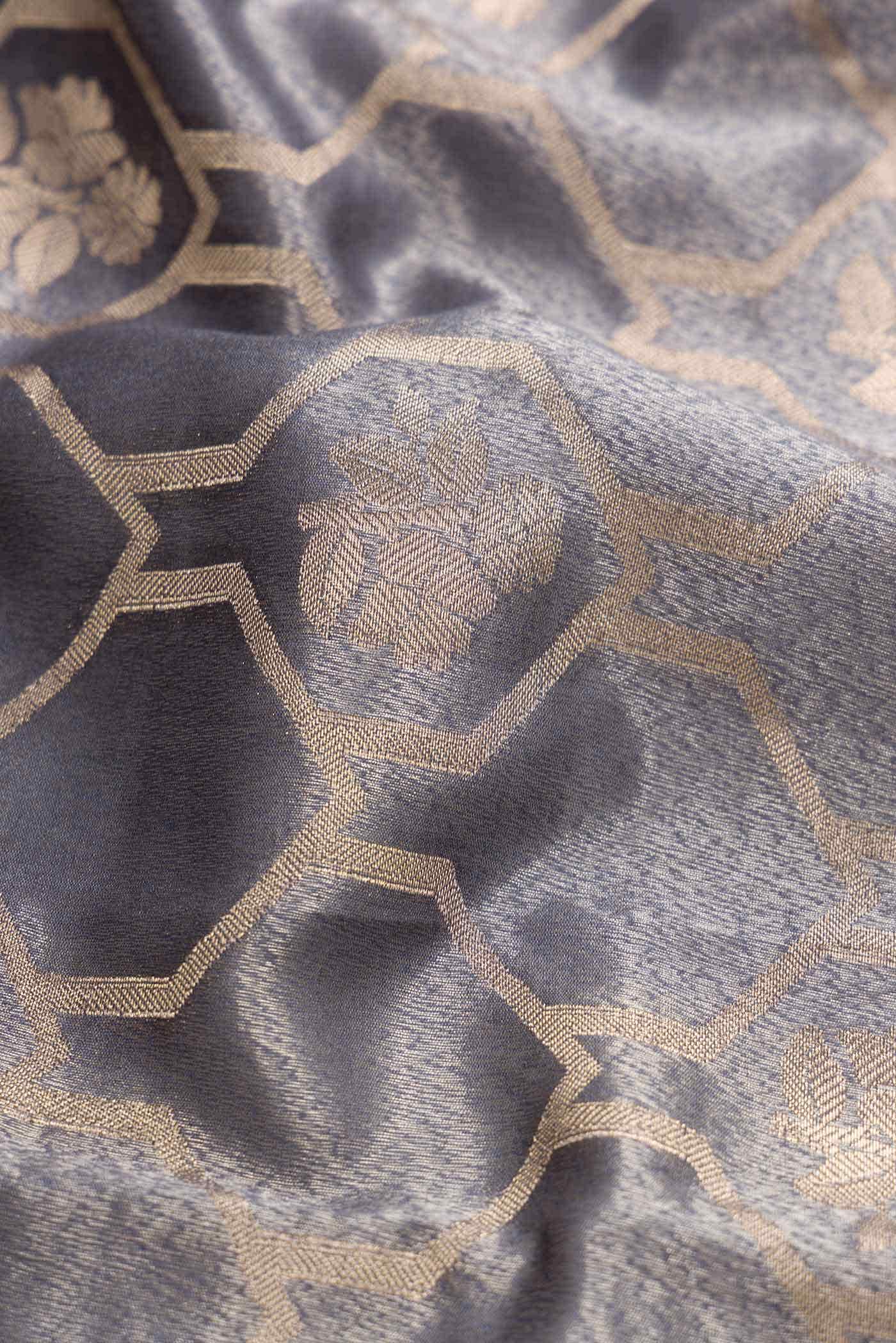 Grey Dual Tone Chanderi Tissue Silk Saree