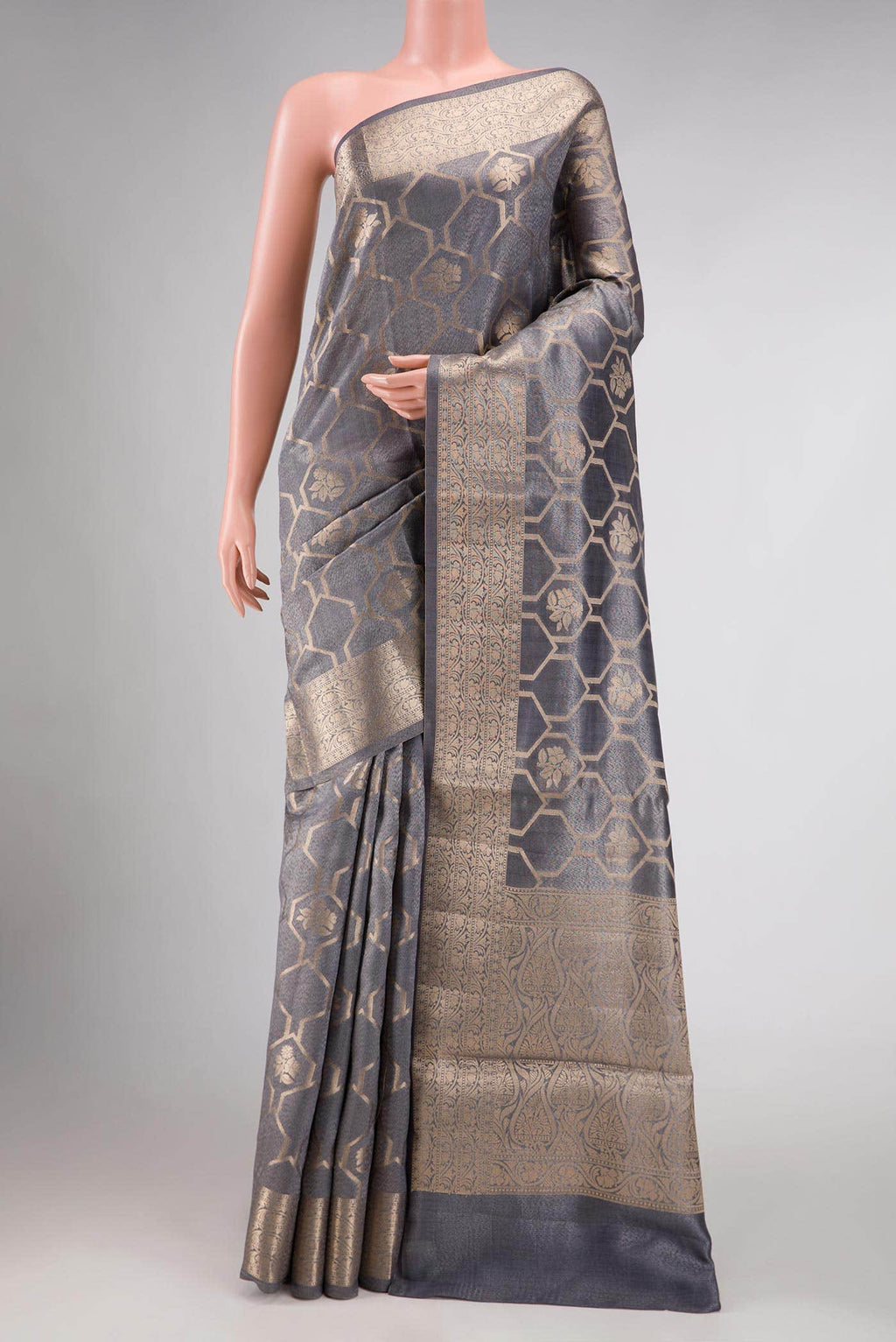 Grey Dual Tone Chanderi Tissue Silk Saree