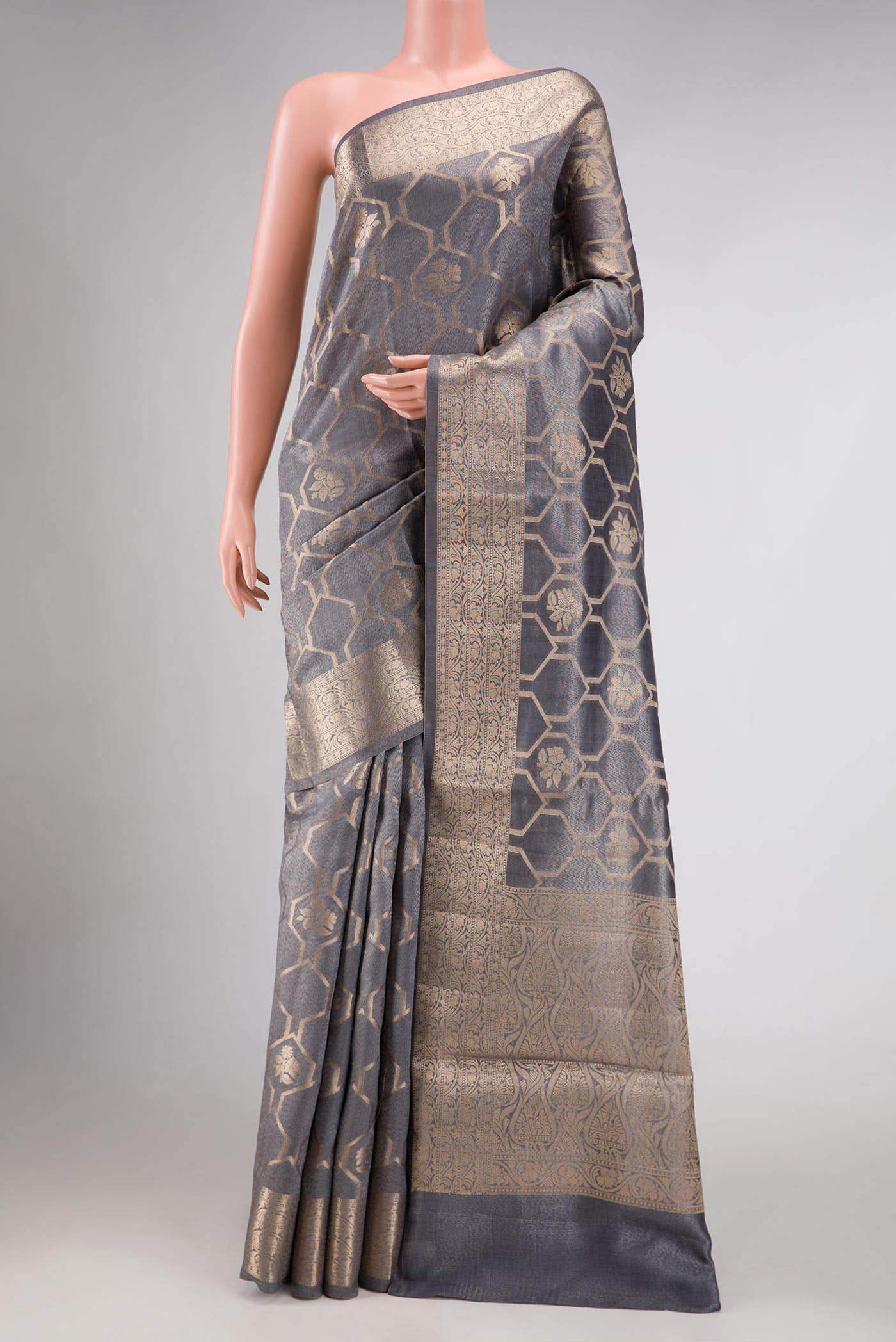 Grey Dual Tone Chanderi Tissue Silk Saree