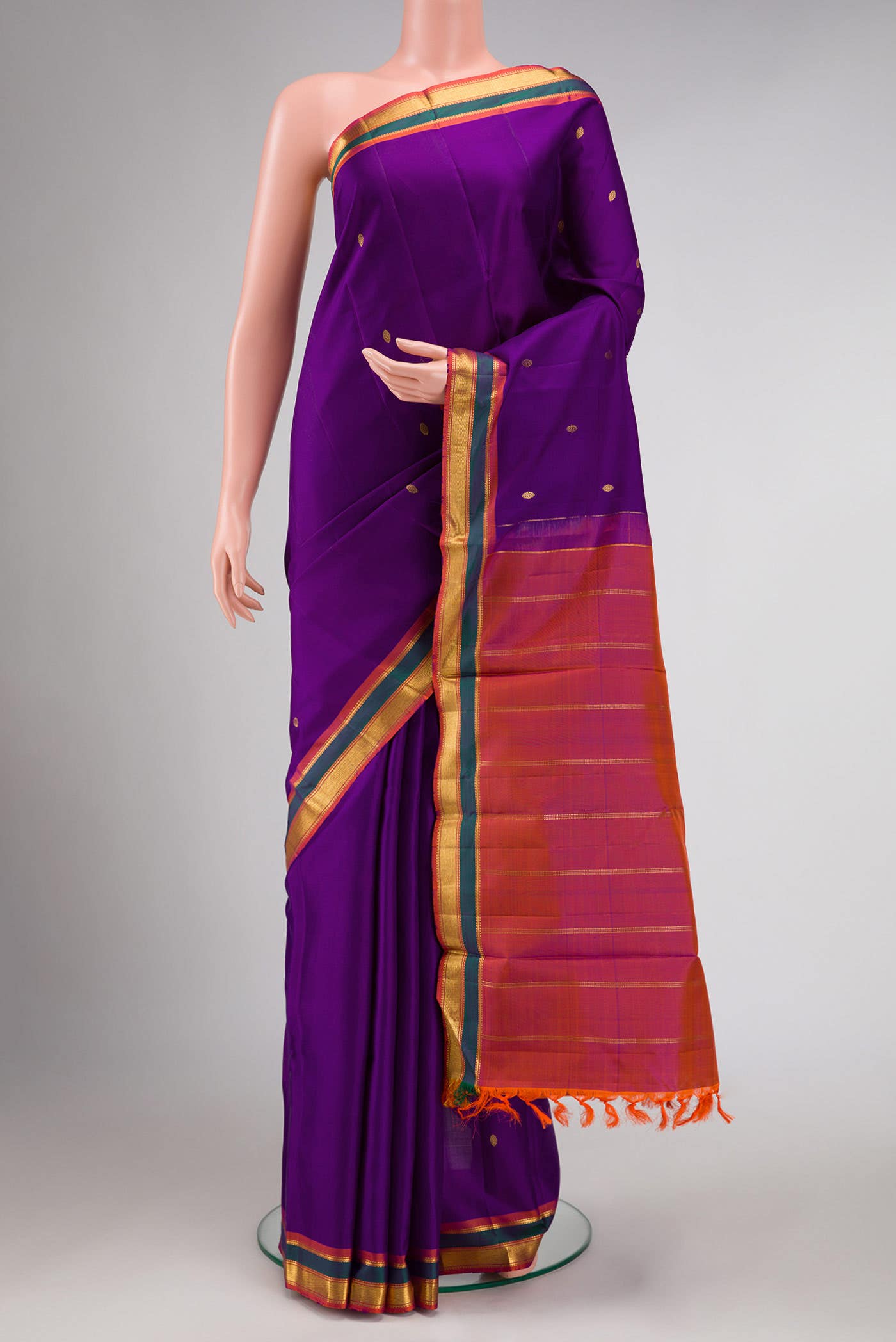 Pure Silk Pure Zari Violet Dual Tone Kanchipuram Saree